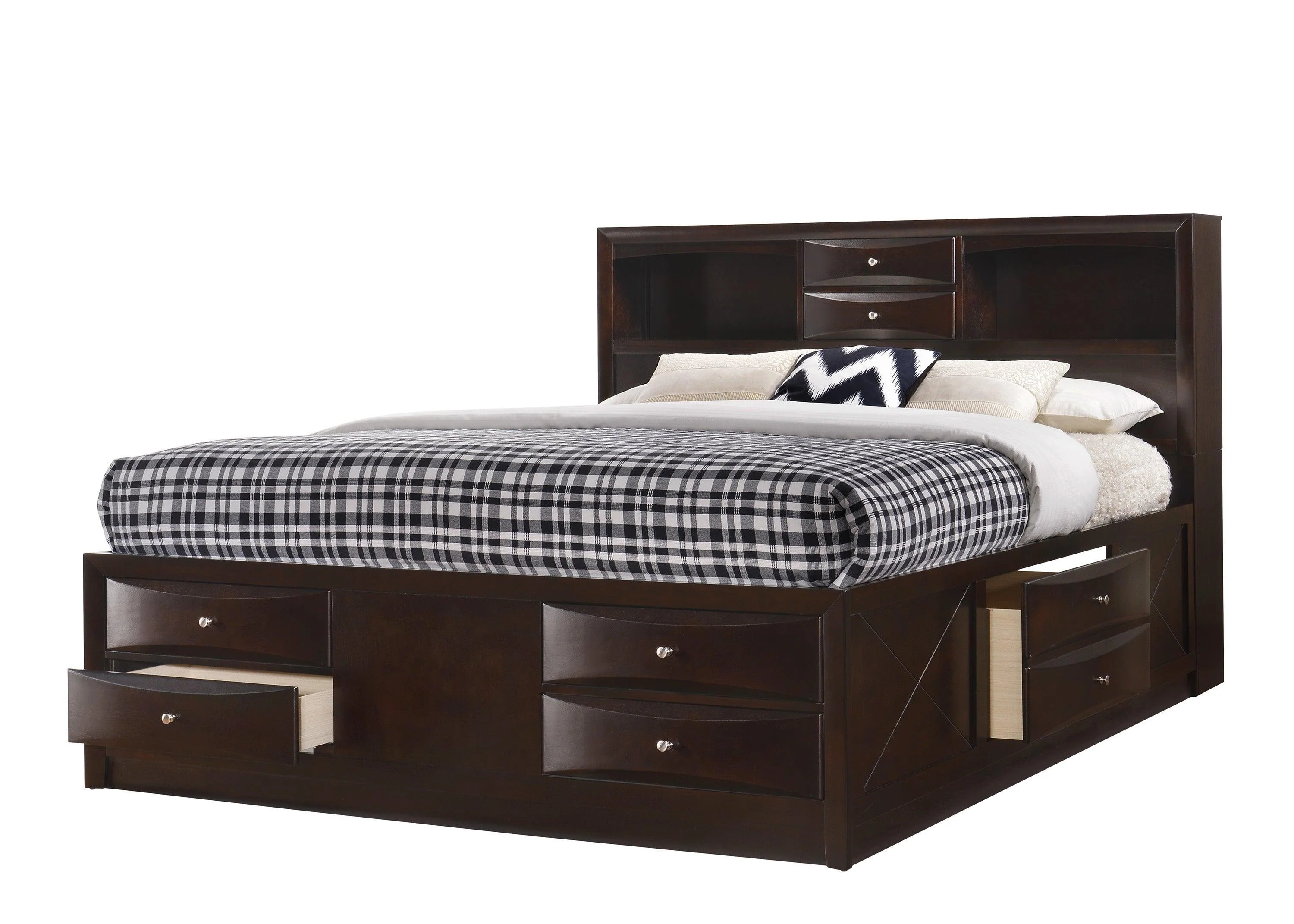 Emily Dark Cherry Storage Bookcase Platform Queen Bed - Image 3