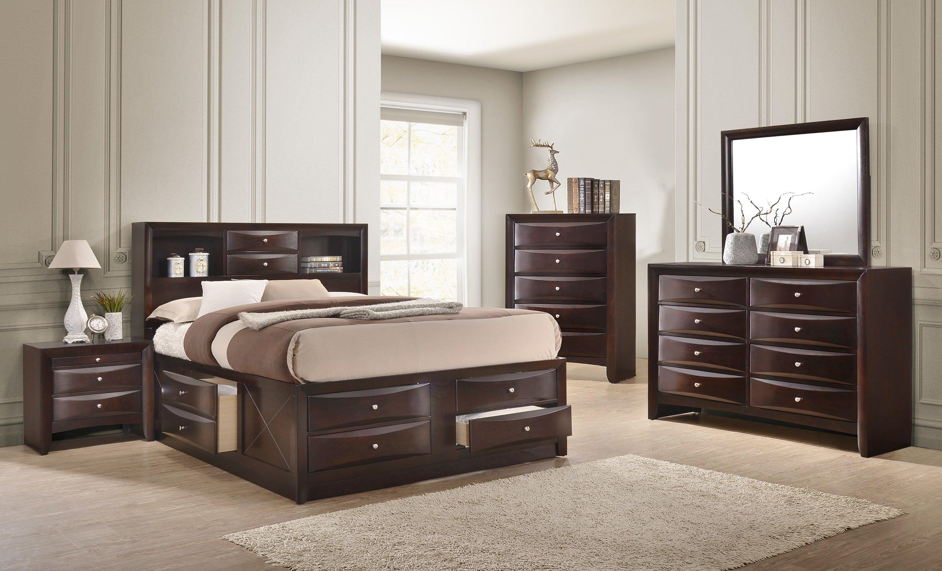 Emily Dark Cherry Storage Bookcase Platform Queen Bed - Image 2