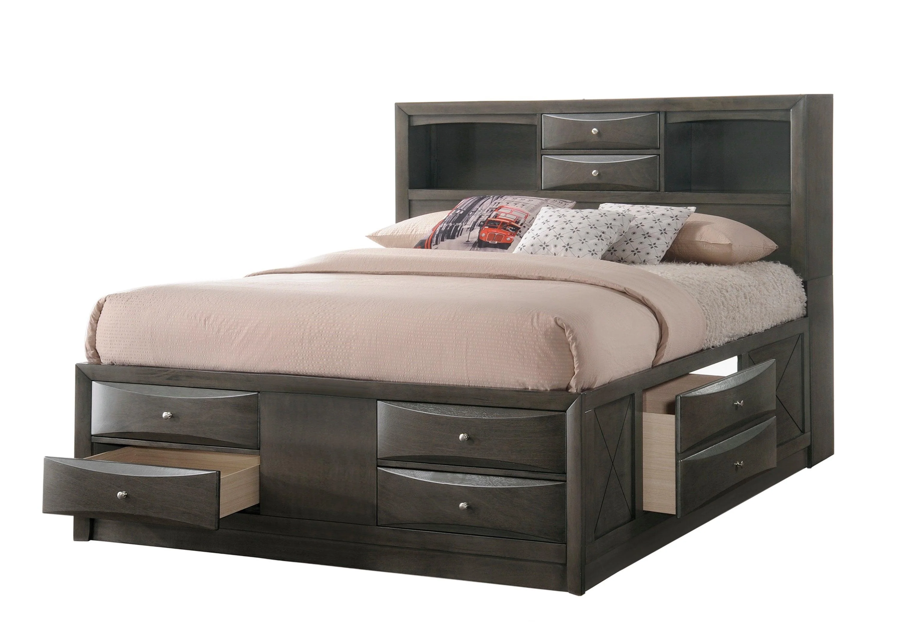 Emily Gray Storage Bookcase Platform Queen Bed - Image 3