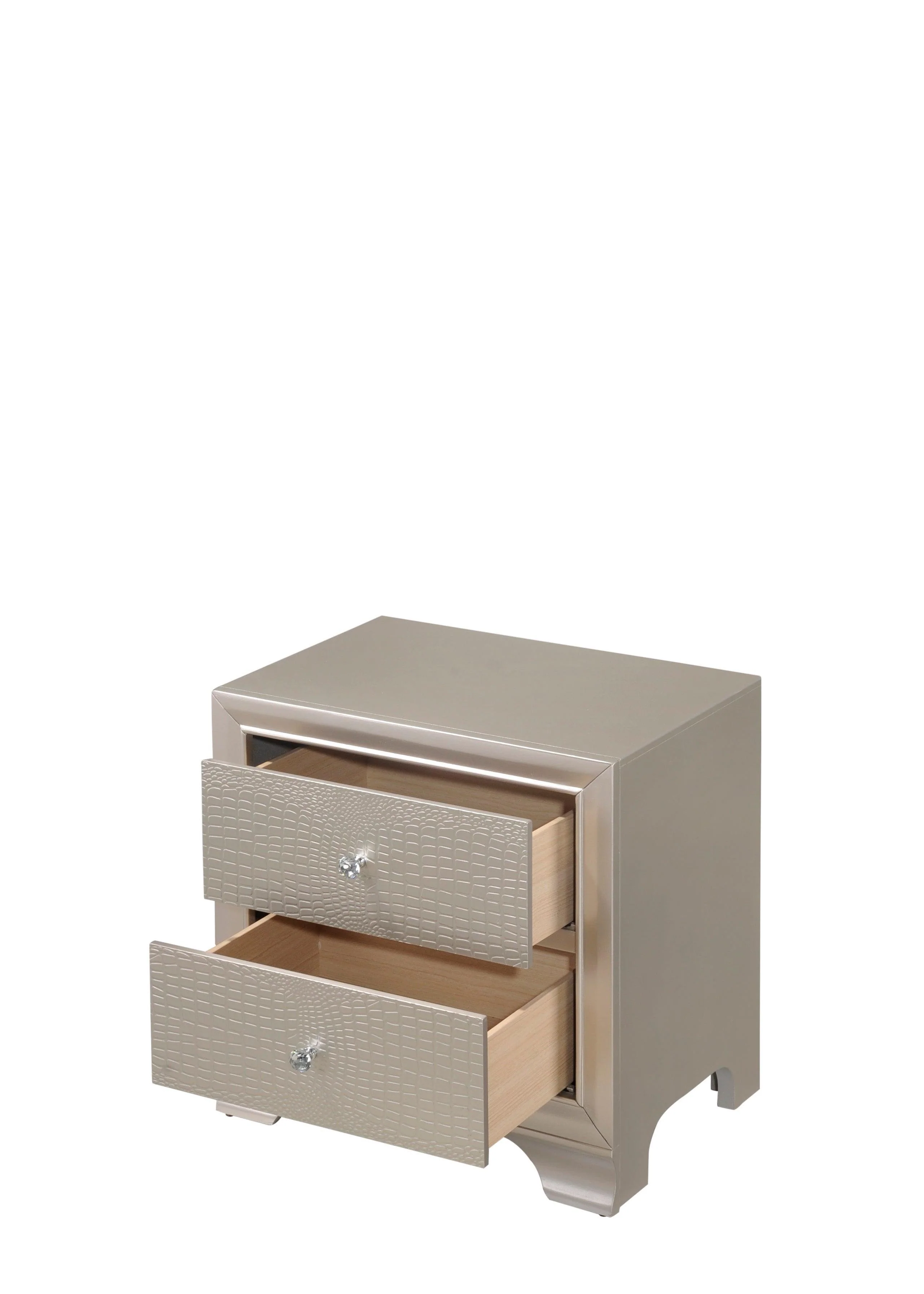 Lyssa Nightstand Champagne Faux Drawers Glides - Image 3