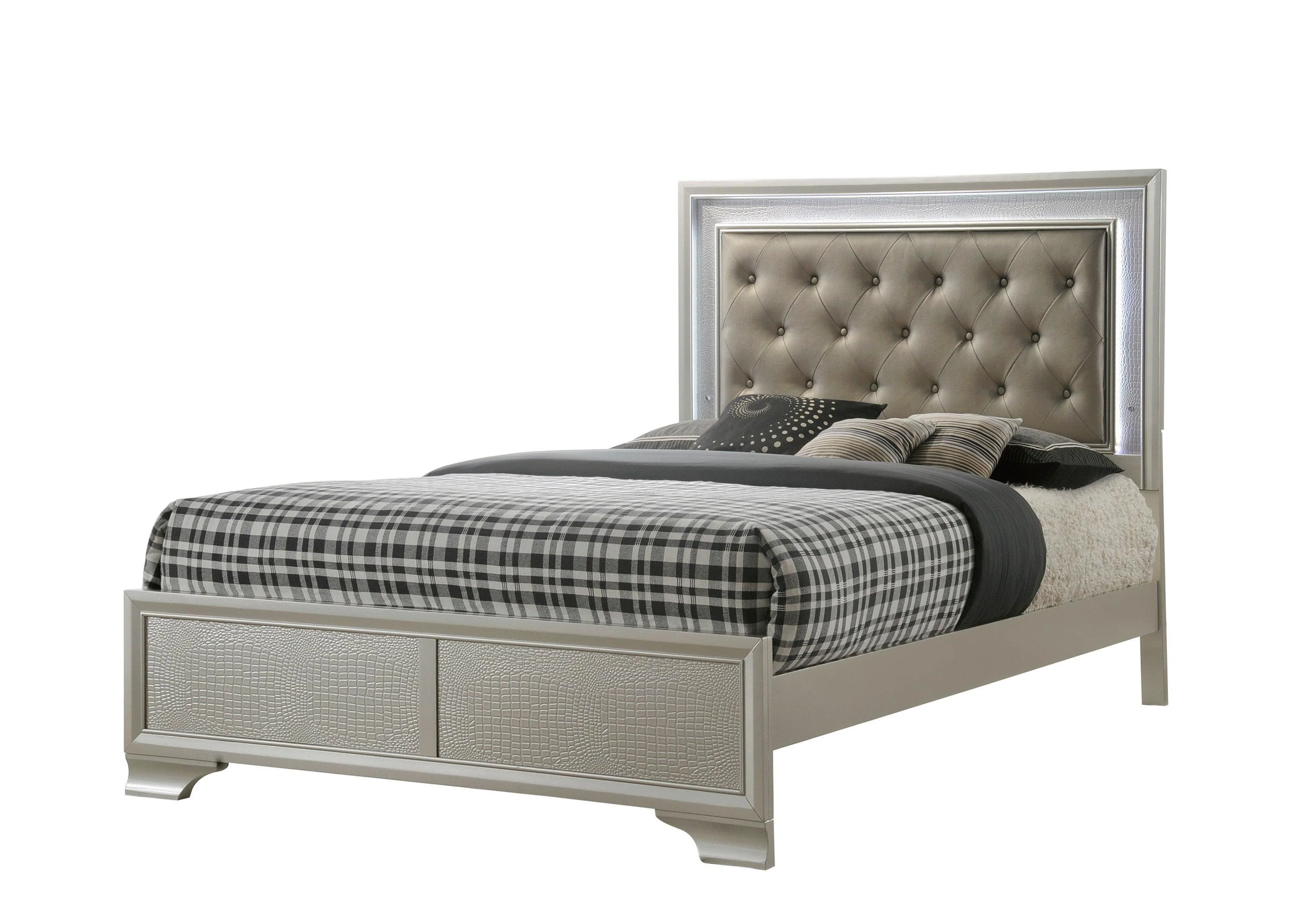 Lyssa Champagne LED Upholstered Tufted Panel Full Bed - Image 2