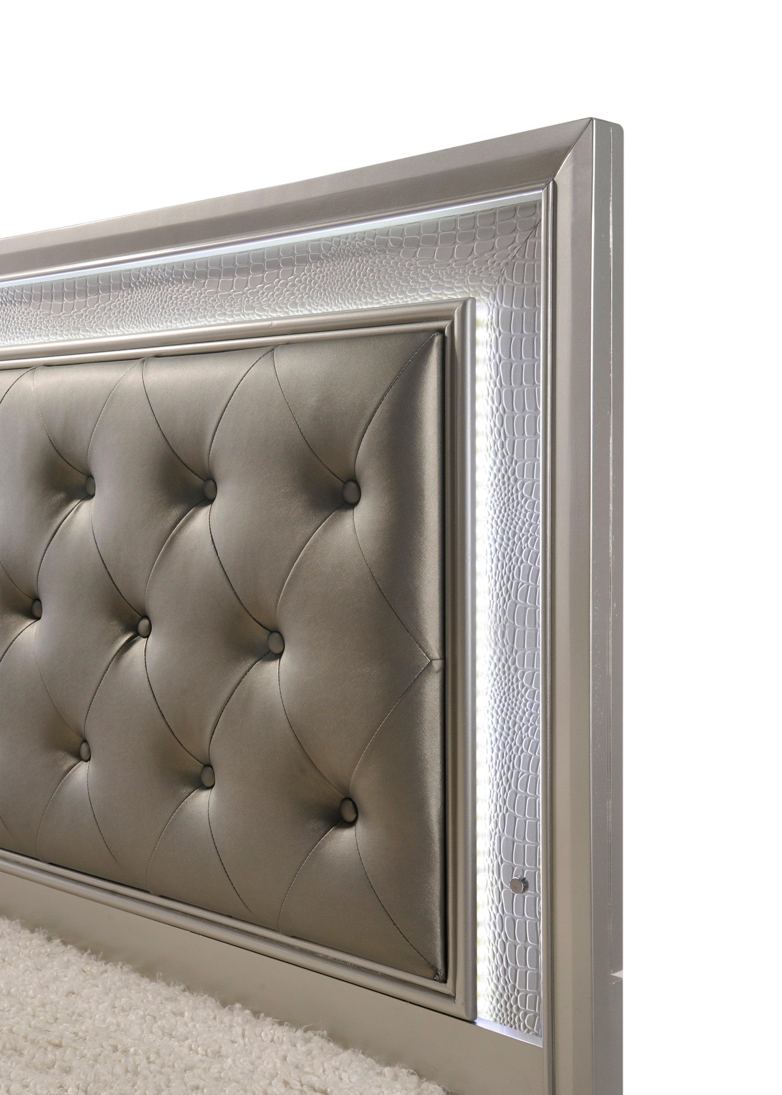 Lyssa Champagne LED Upholstered Tufted Panel Twin Bed - Image 3