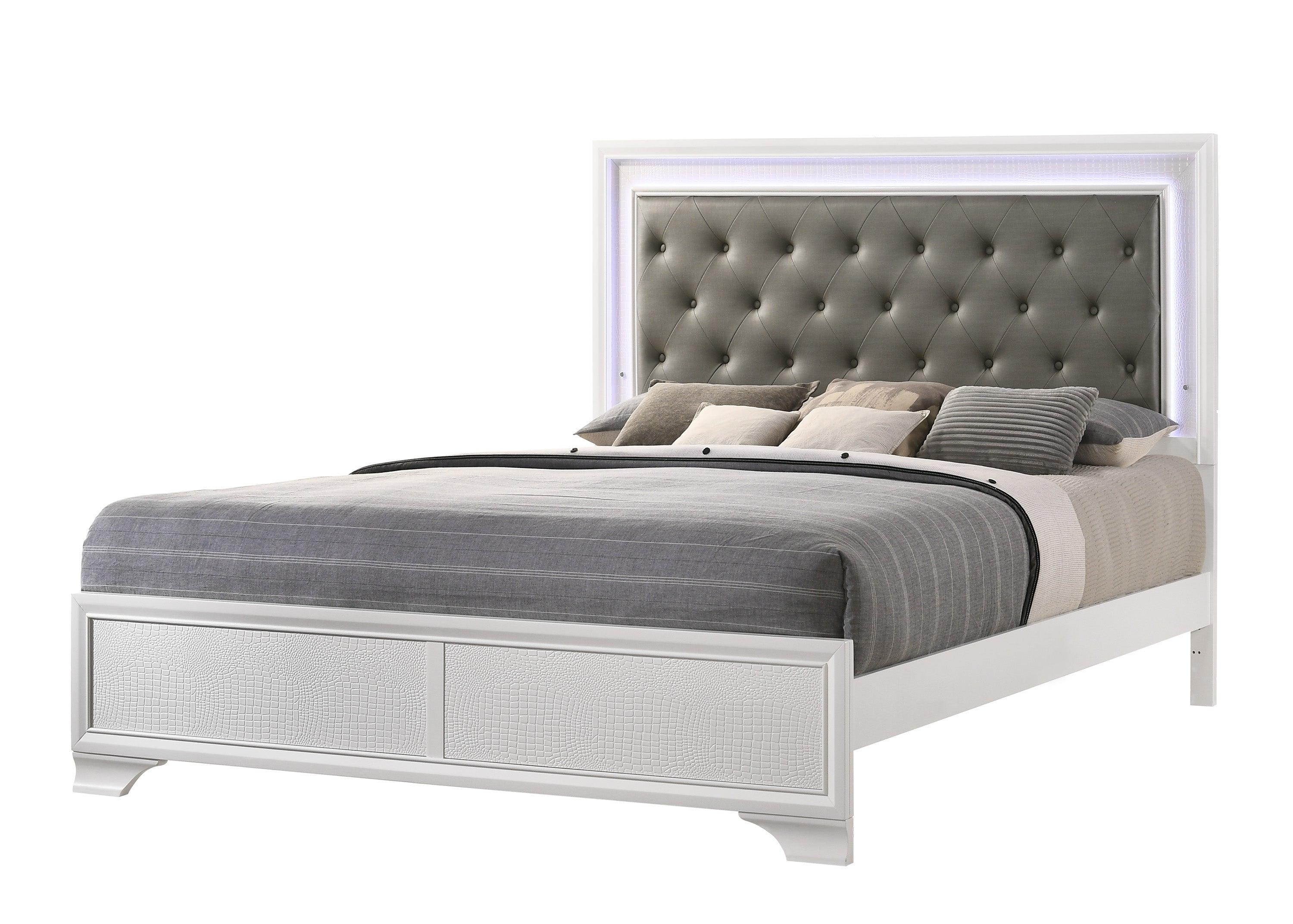 Lyssa Frost LED Faux Leather Upholstered Tufted Panel Bedroom Set - Image 2