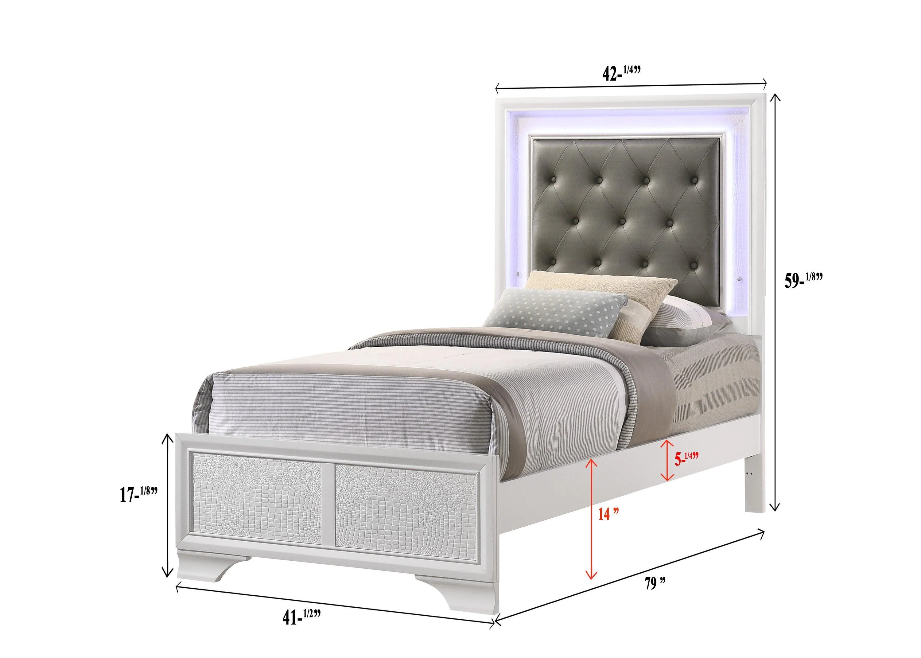 Lyssa Frost LED Faux Leather Upholstered Tufted Panel Twin Bed - Image 2