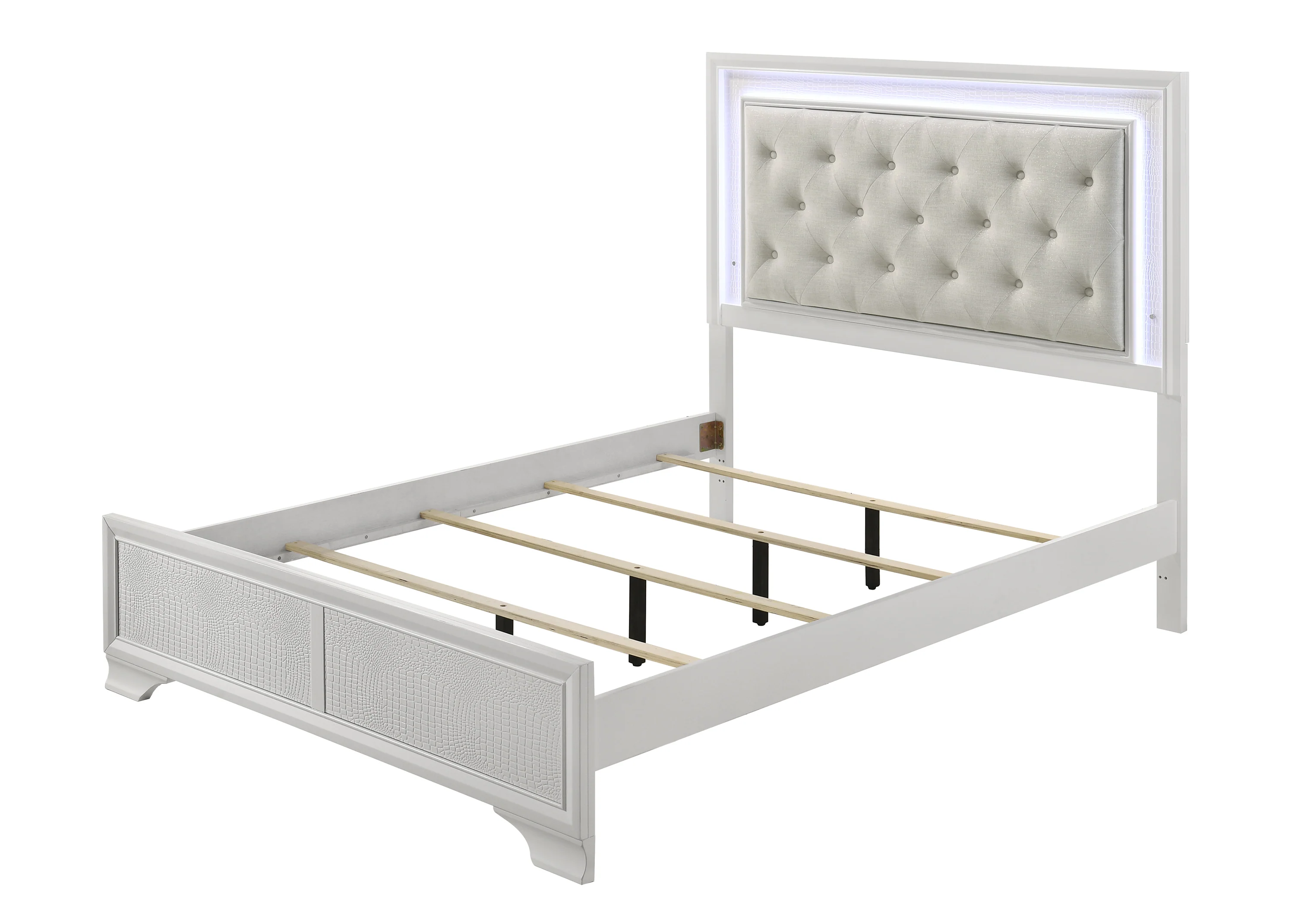 Lyssa Oat Frost LED Upholstered Tufted Panel Twin Bed - Image 2