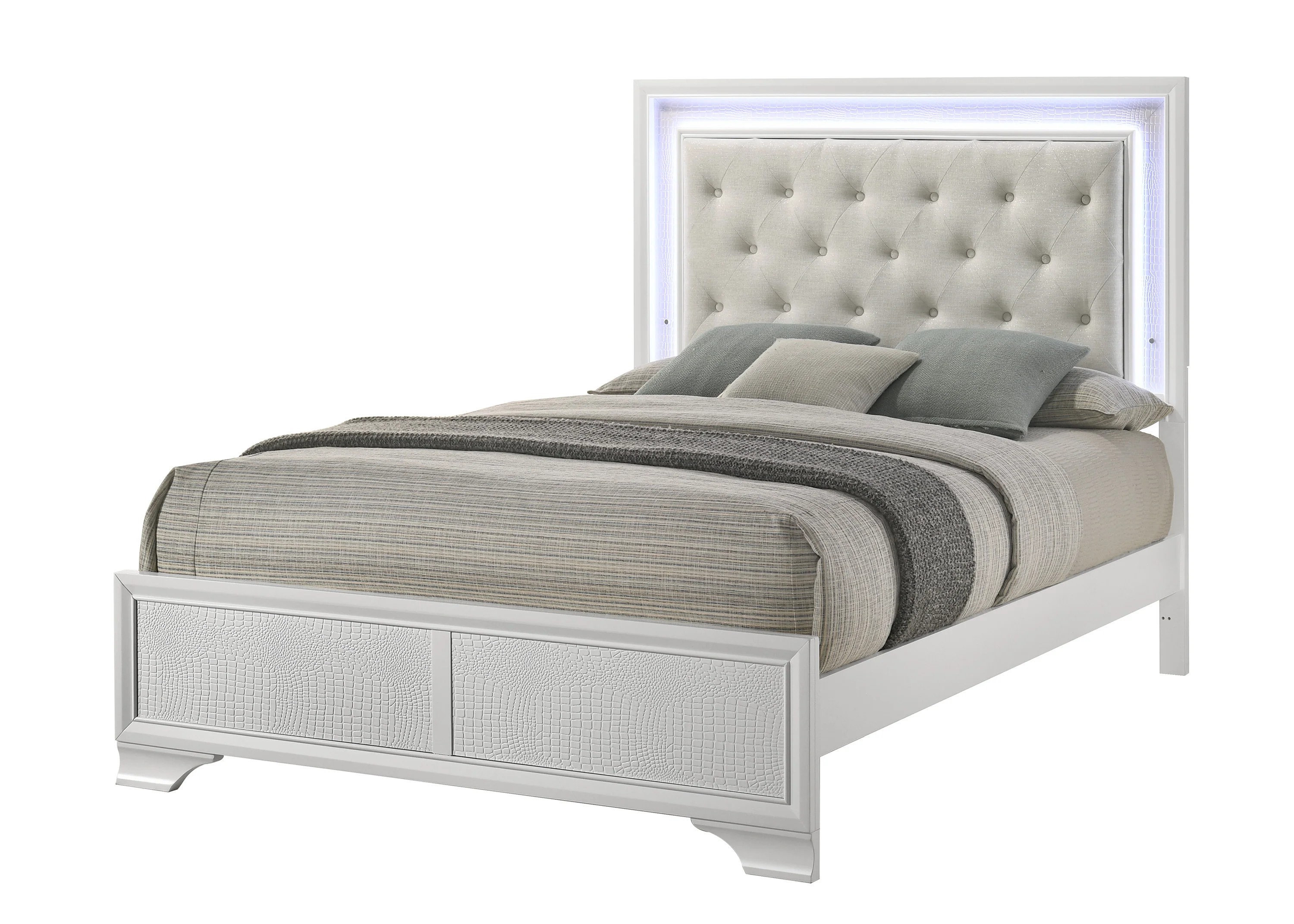 Lyssa Oat Frost LED Upholstered Tufted Panel Bedroom Set - Image 3