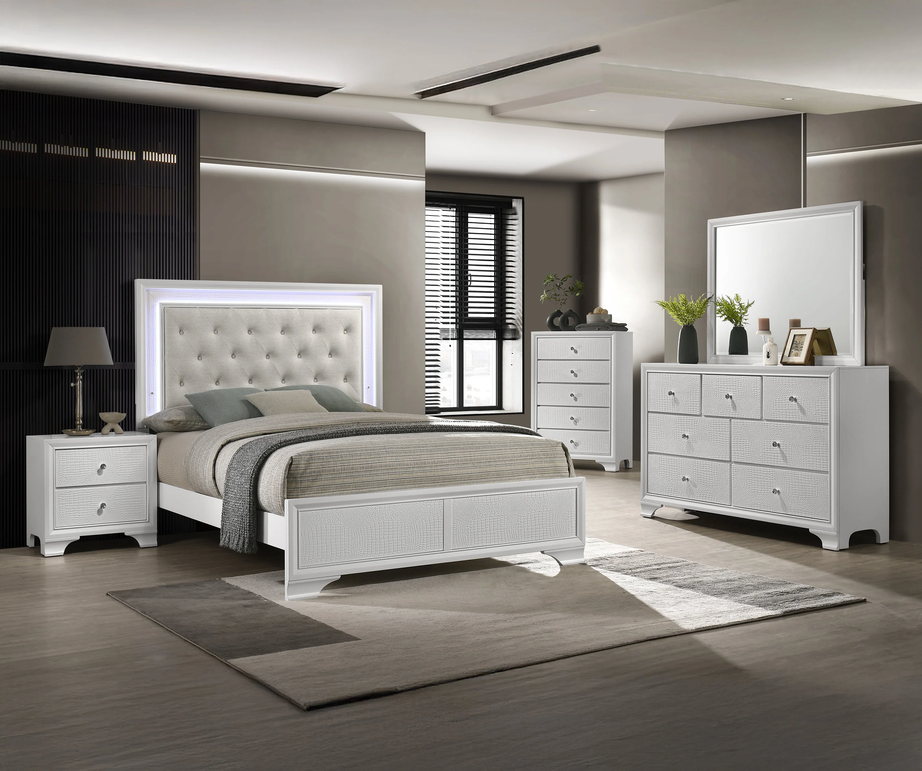 Lyssa Oat Frost LED Upholstered Tufted Panel Twin Bed - Image 3