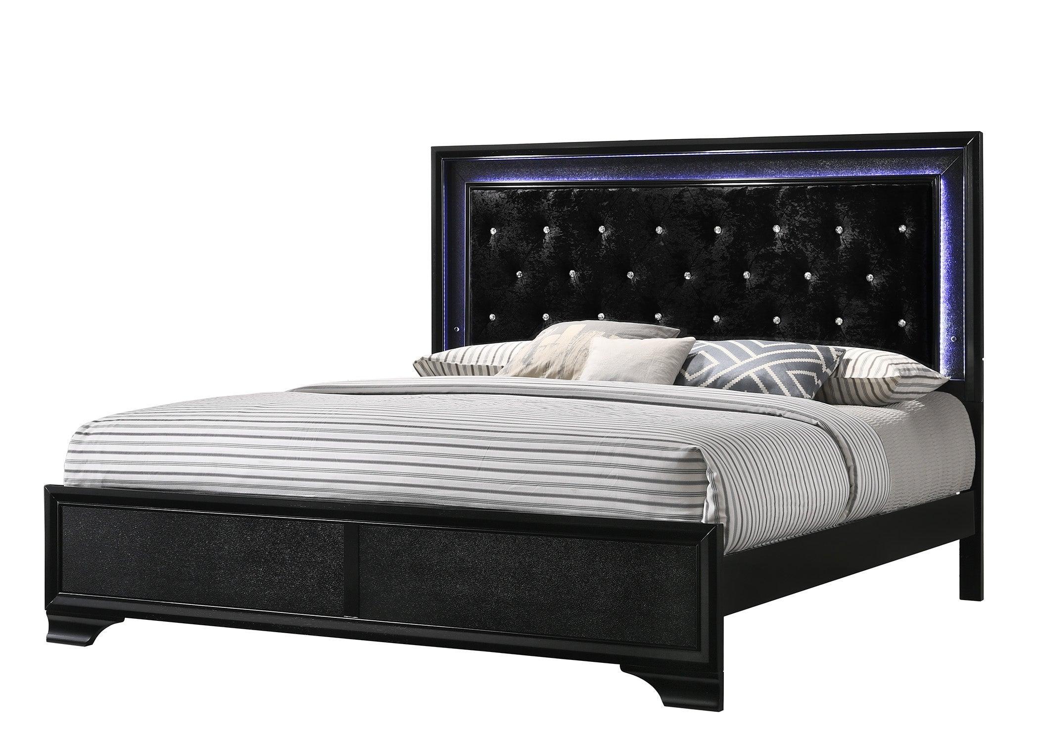 Micah Black LED Fabric Upholstered Tufted Panel Bedroom Set - Image 2