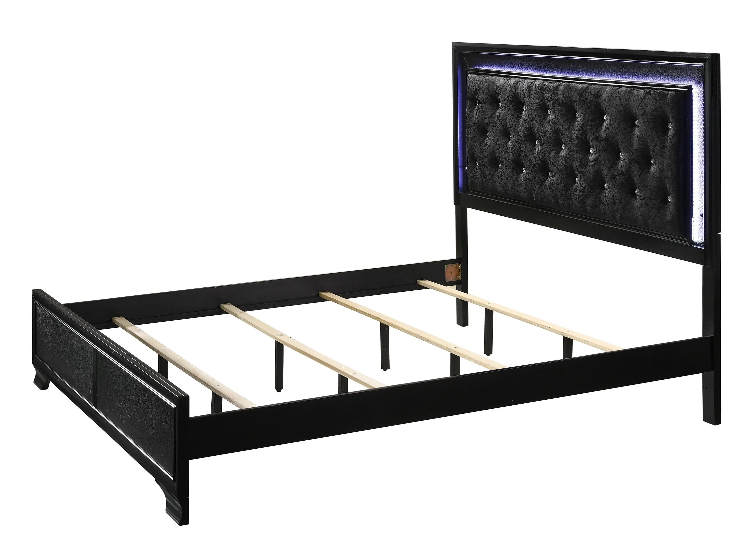 Micah Black LED Velvet Upholstered Tufted Panel Full Bed - Image 2