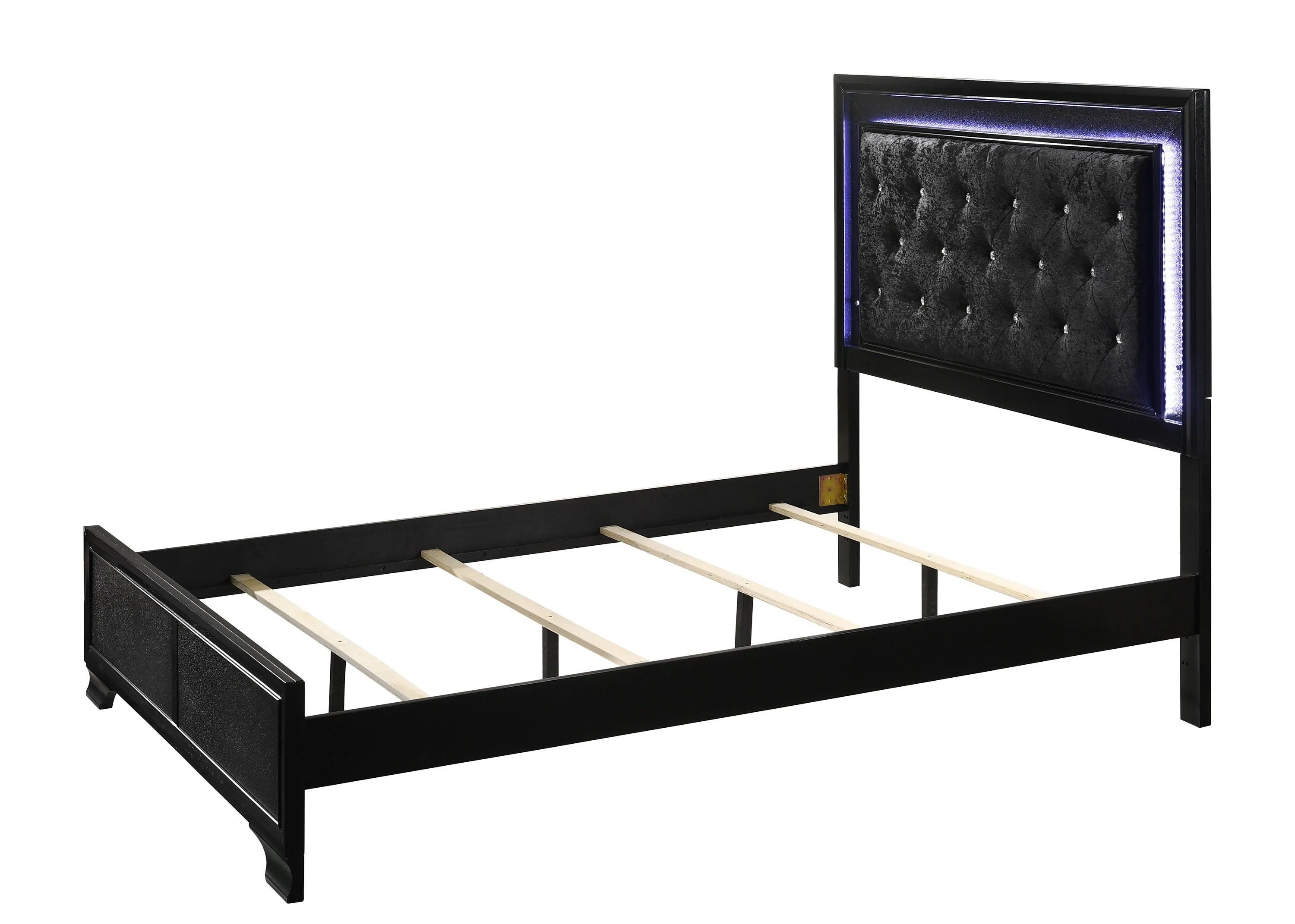 Micah Black LED Velvet Upholstered Tufted Panel Twin Bed - Image 2