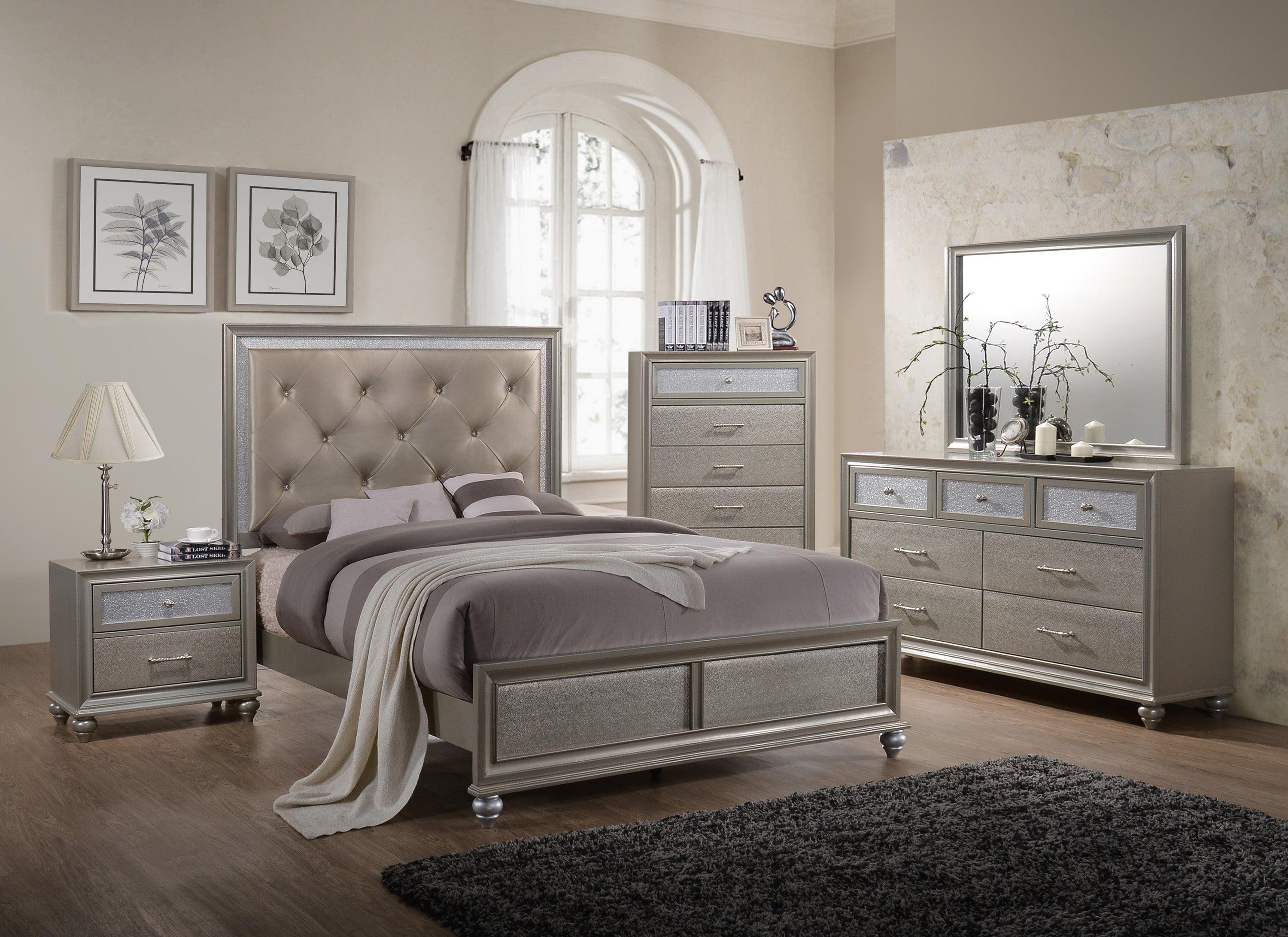 Lila Champagne Faux Leather Upholstered Tufted Panel Bedroom Set - Image 3