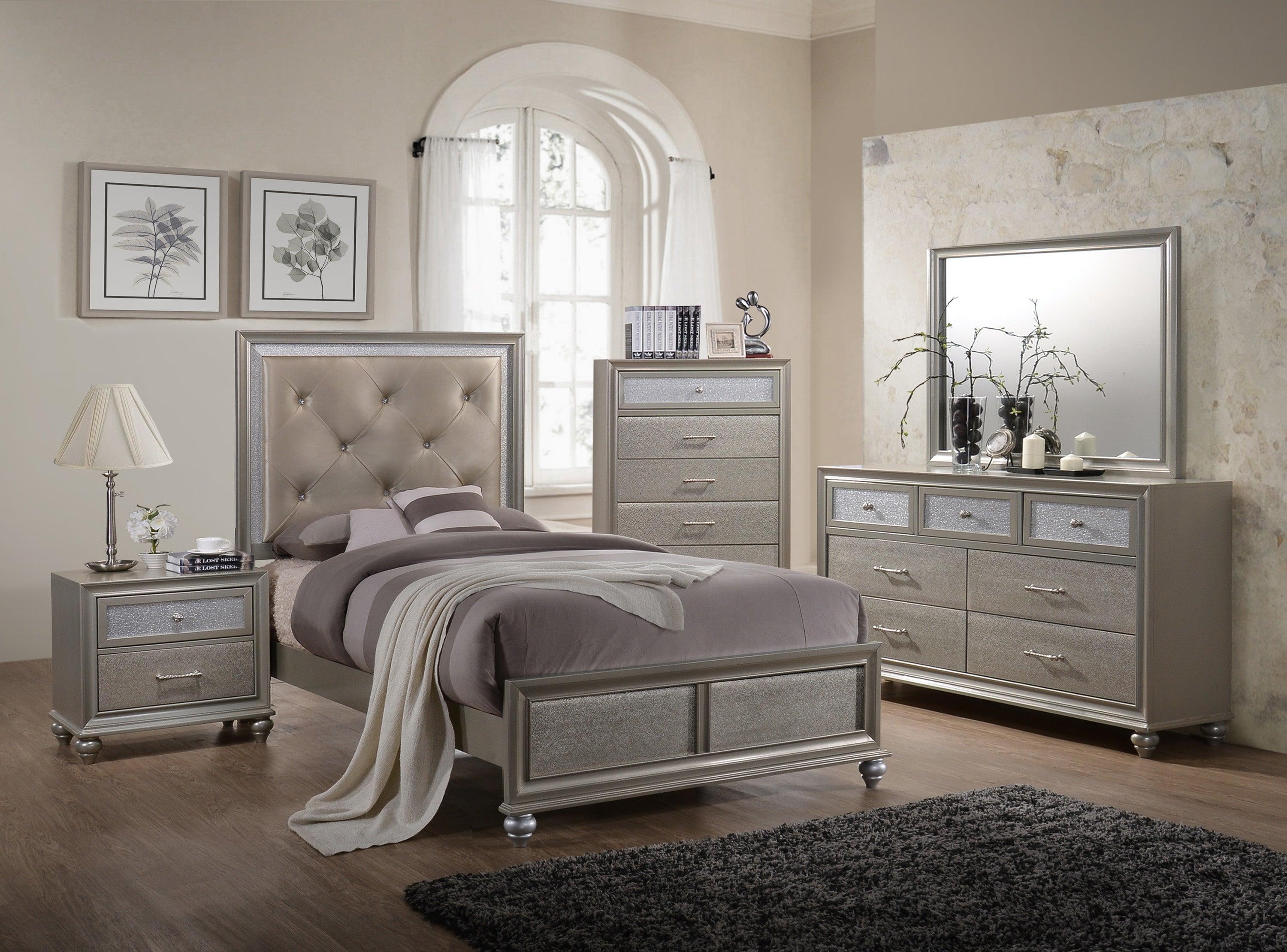 Lila Champagne Faux Leather Upholstered Tufted Panel Twin Bed - Image 3