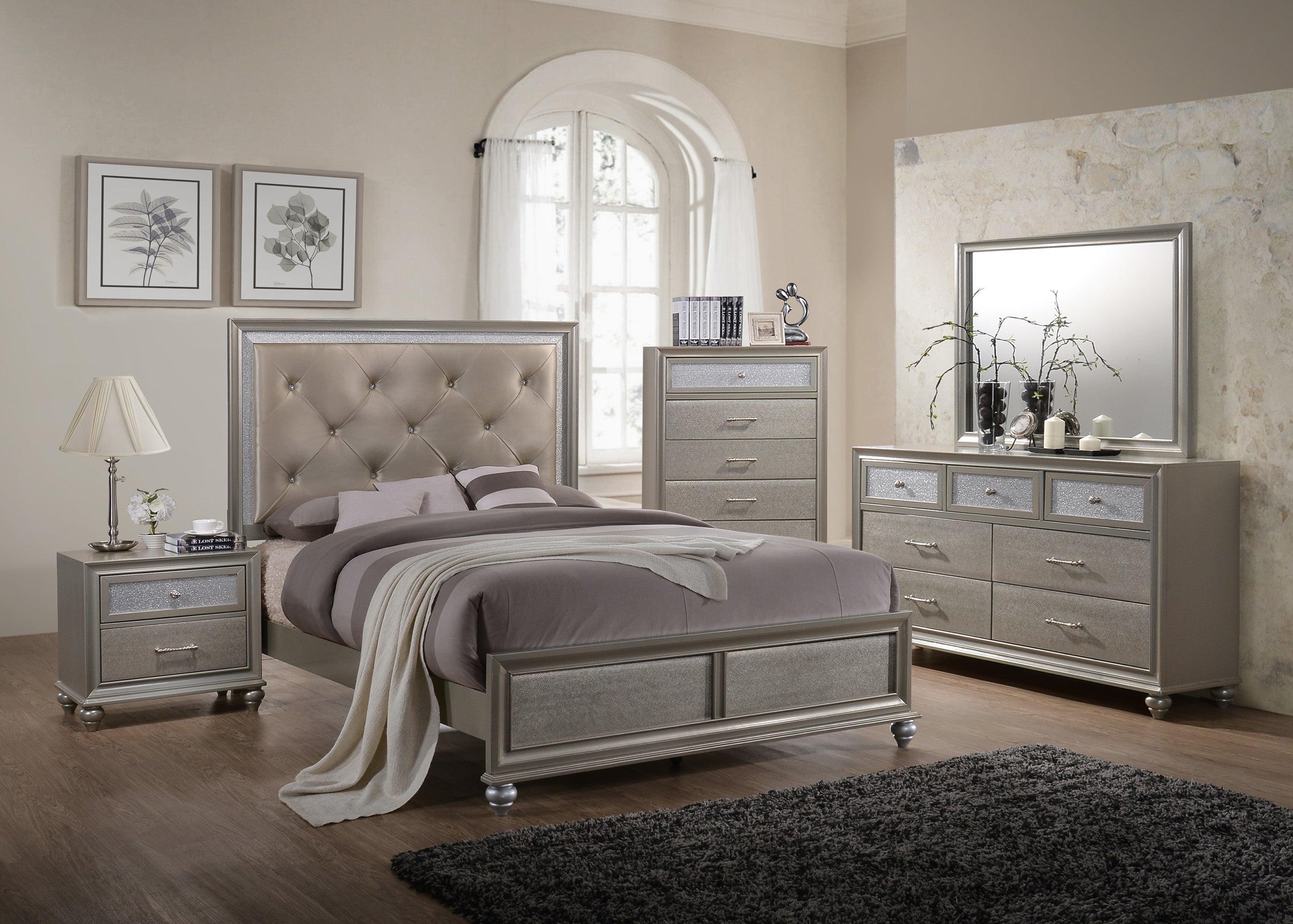 Lila Champagne Faux Leather Upholstered Tufted Panel Bedroom Set - Image 2
