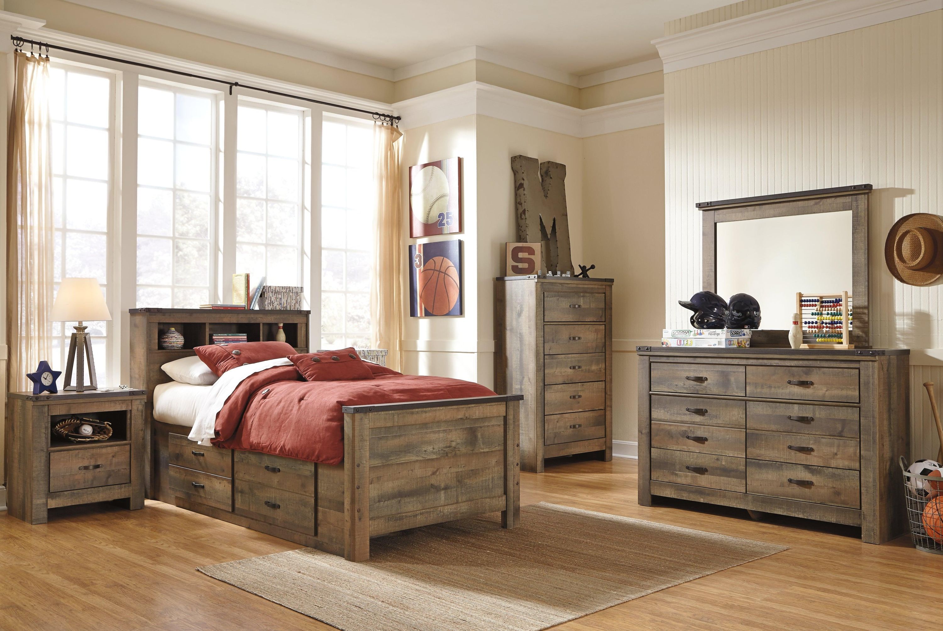 Trinell Brown Twin Bookcase Bed With 2 Storage Drawers - Image 3