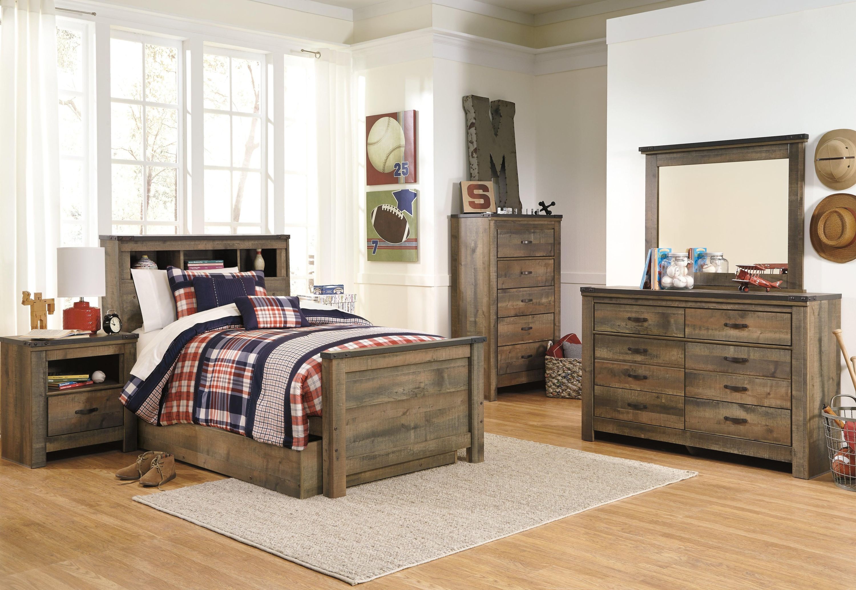 Trinell Brown Twin Bookcase Bed With 1 Large Storage Drawer - Image 3