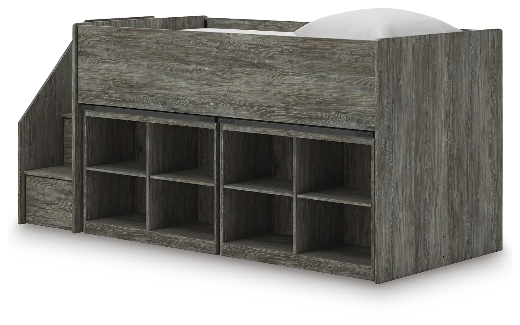 Frandern Warm Gray Twin Loft Bed with Bookcase Storage - Image 3