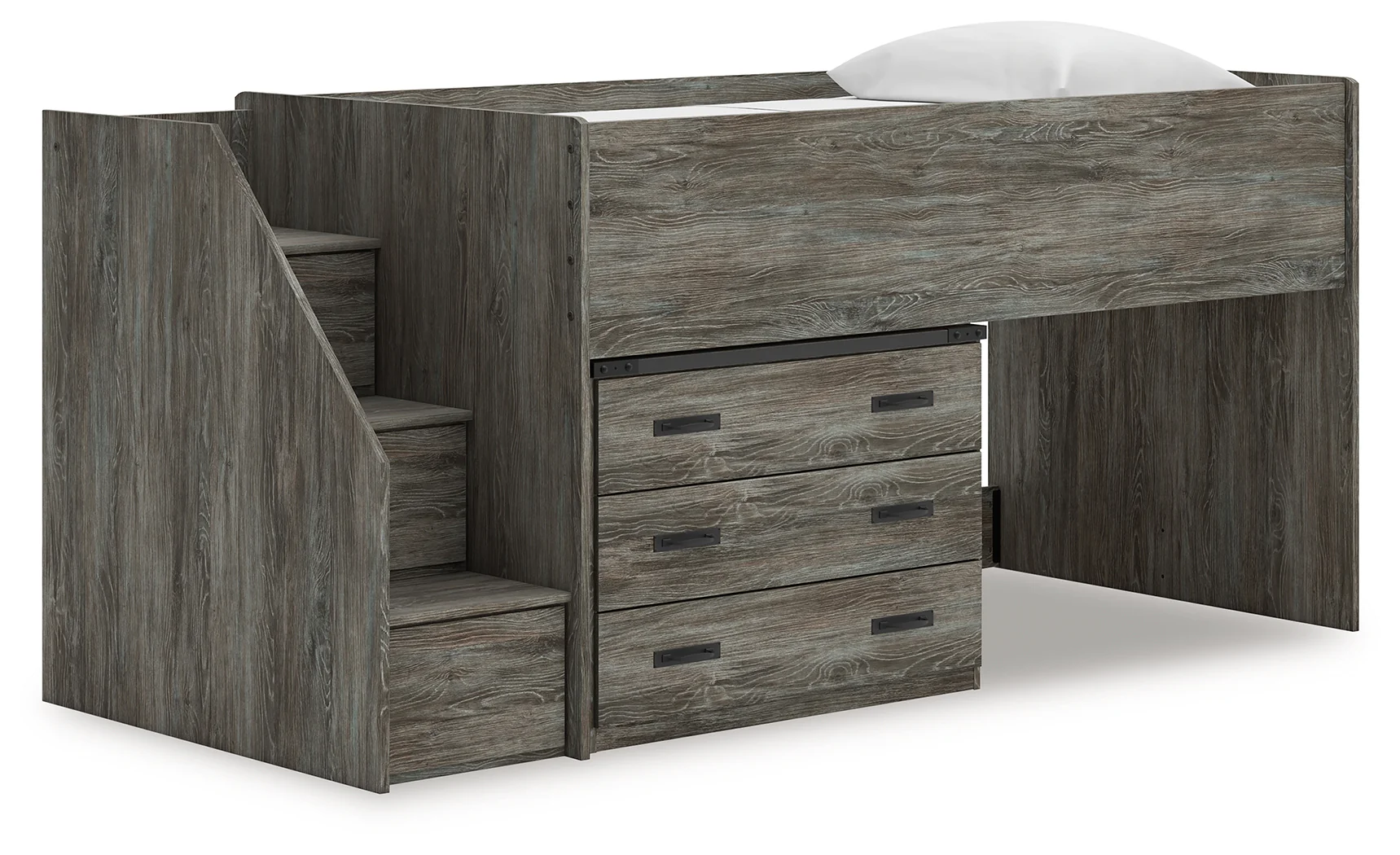 Frandern Gray Twin Loft Bed with Drawer Storage
