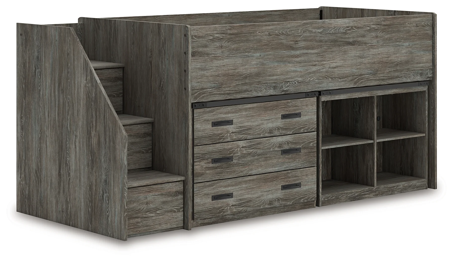 Frandern Gray Twin Loft  Bed with Bookcase and Drawer Storage - Image 3