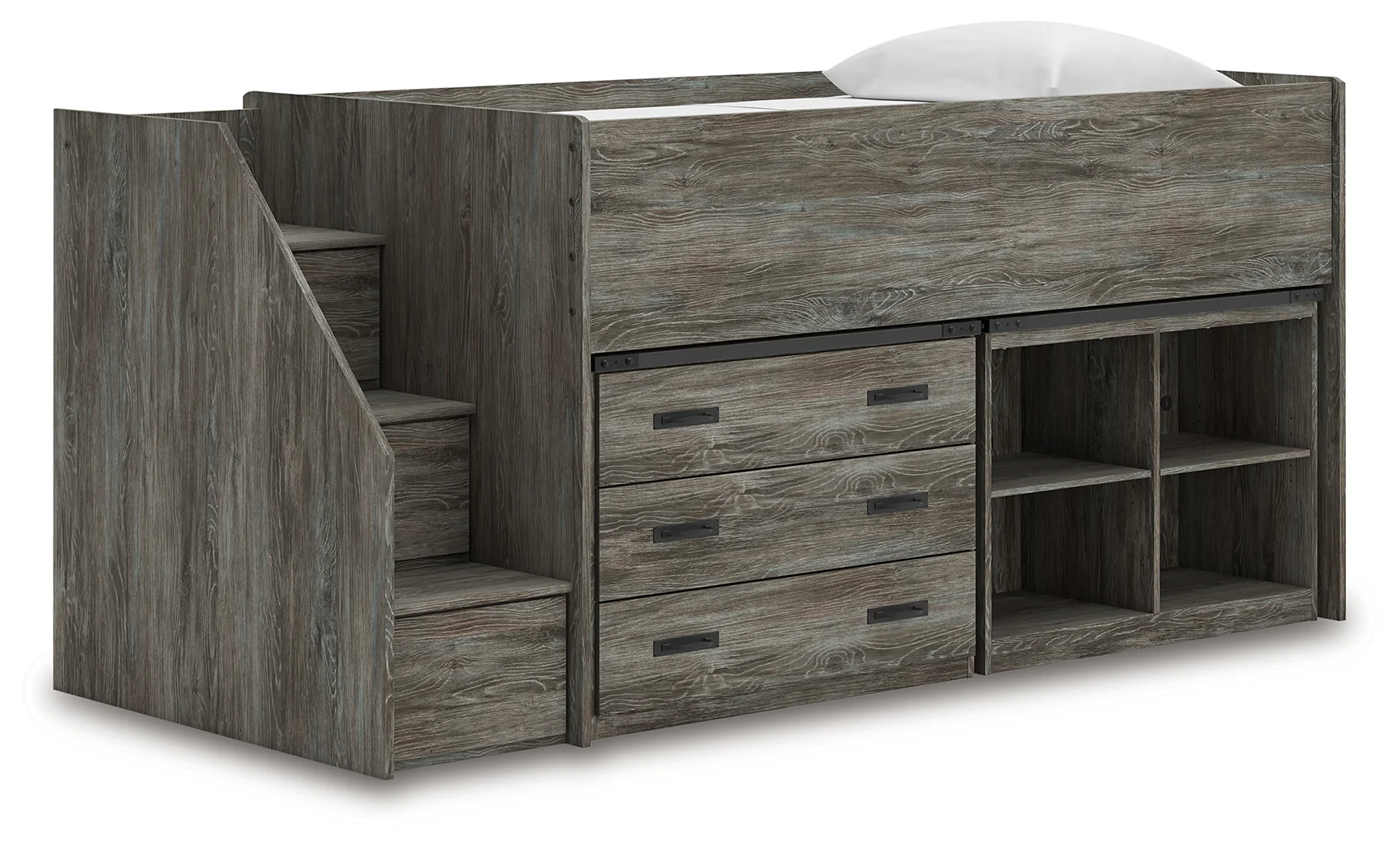 Frandern Gray Twin Loft  Bed with Bookcase and Drawer Storage - Image 2