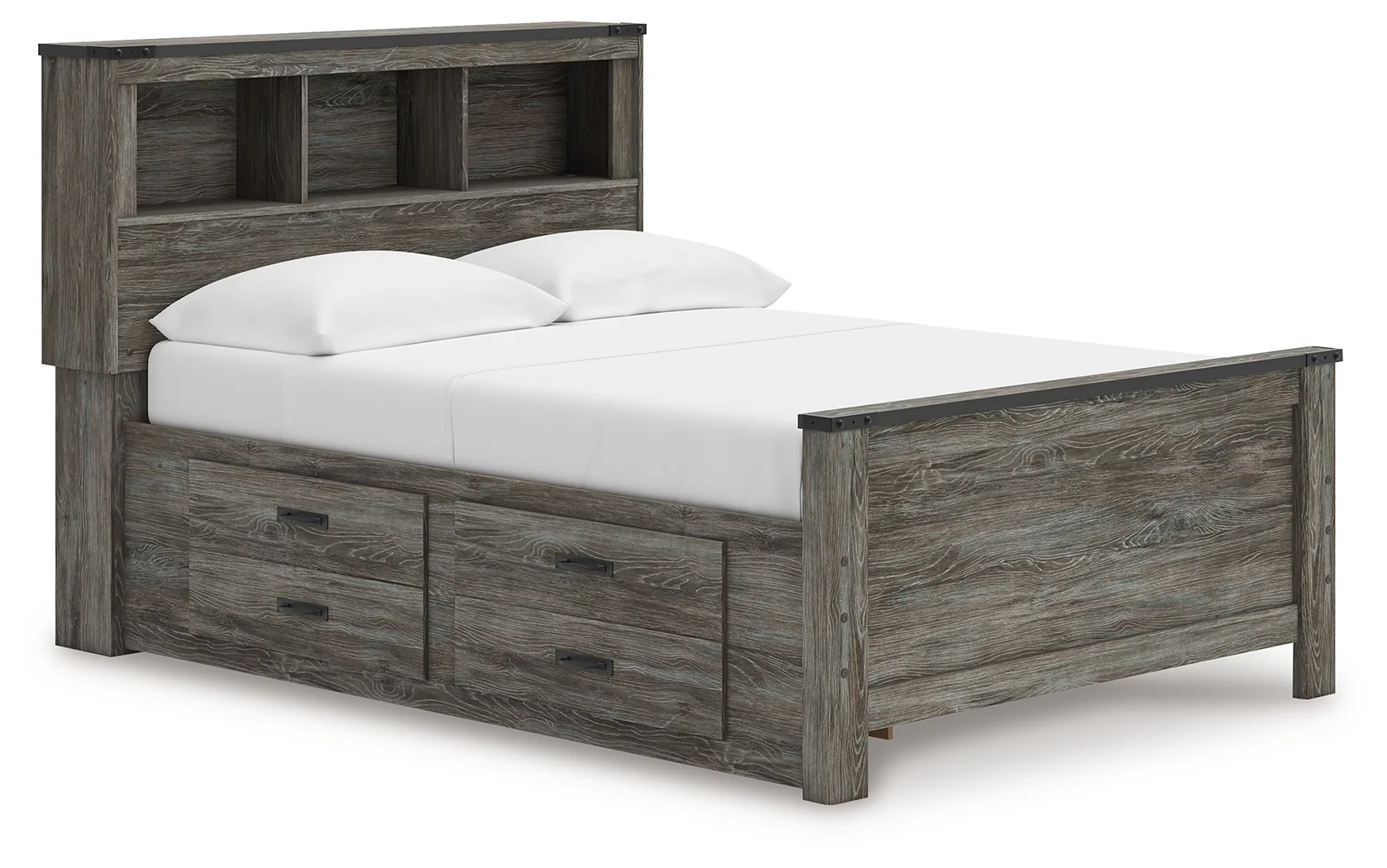 Frandern Gray Full Bookcase Panel Bed with Storage - Image 1