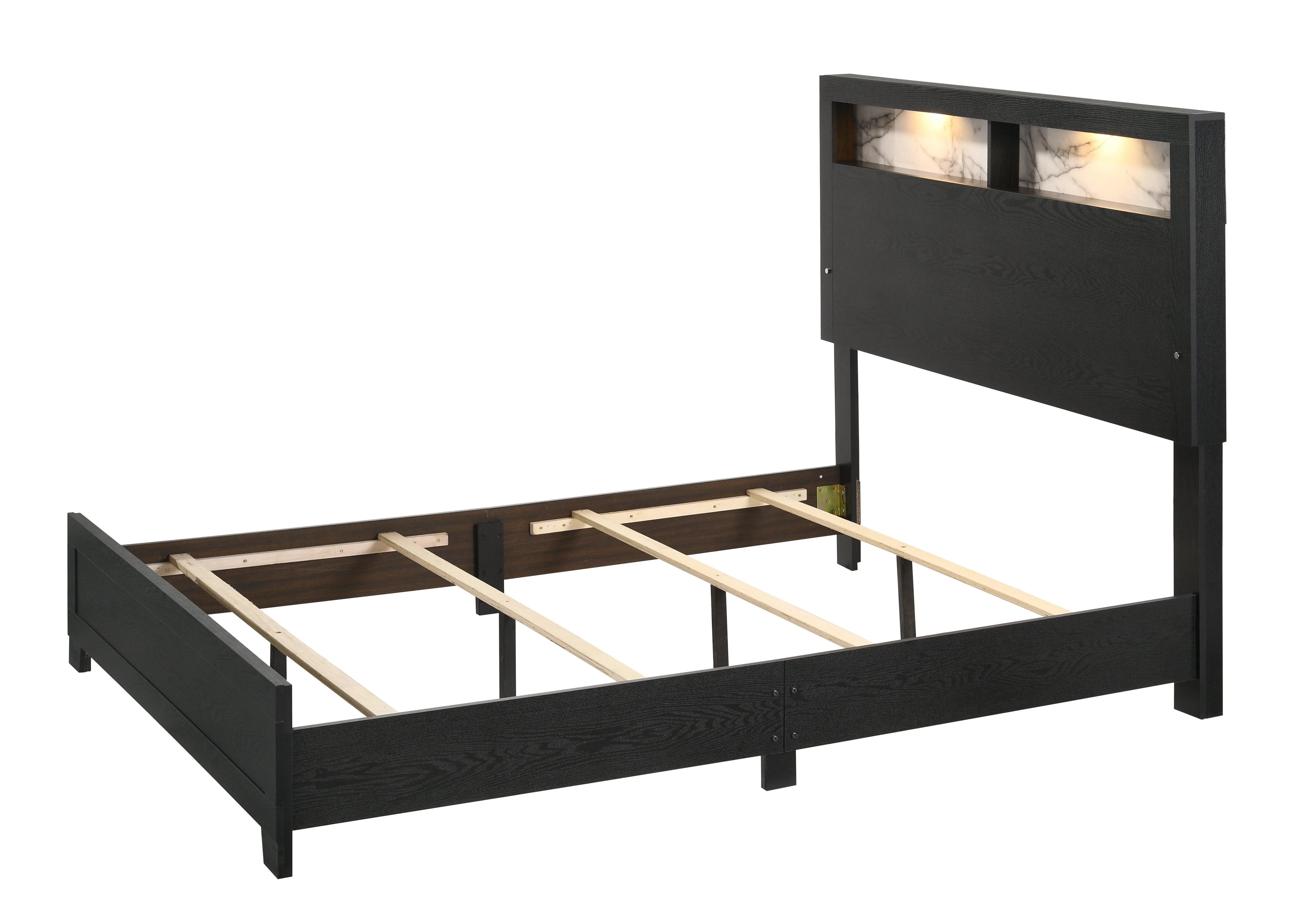 Cadence Black LED Bookcase Panel Bedroom Set - Image 3