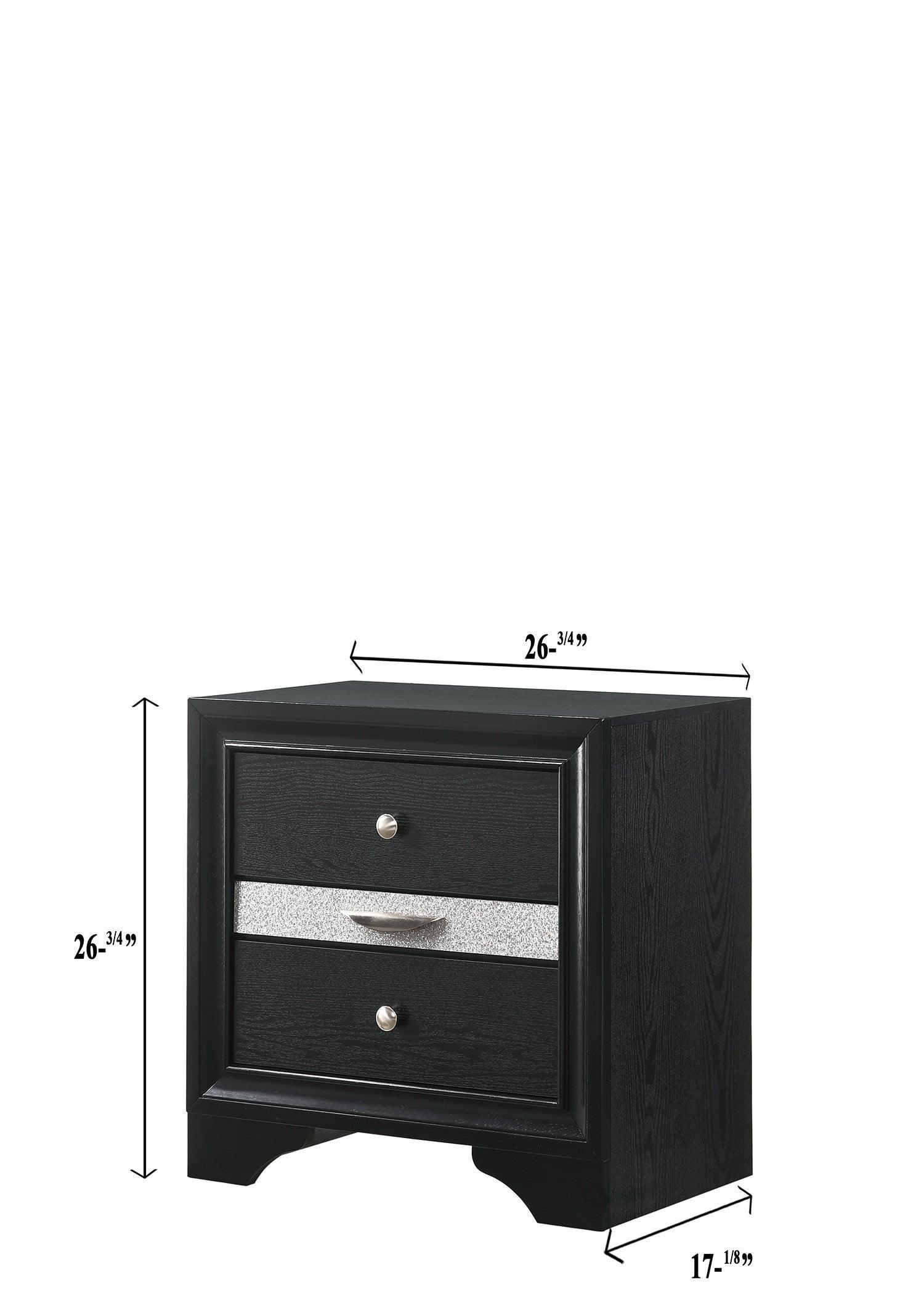 Regata Nightstand Black Silvers 2 Drawers - Image 2