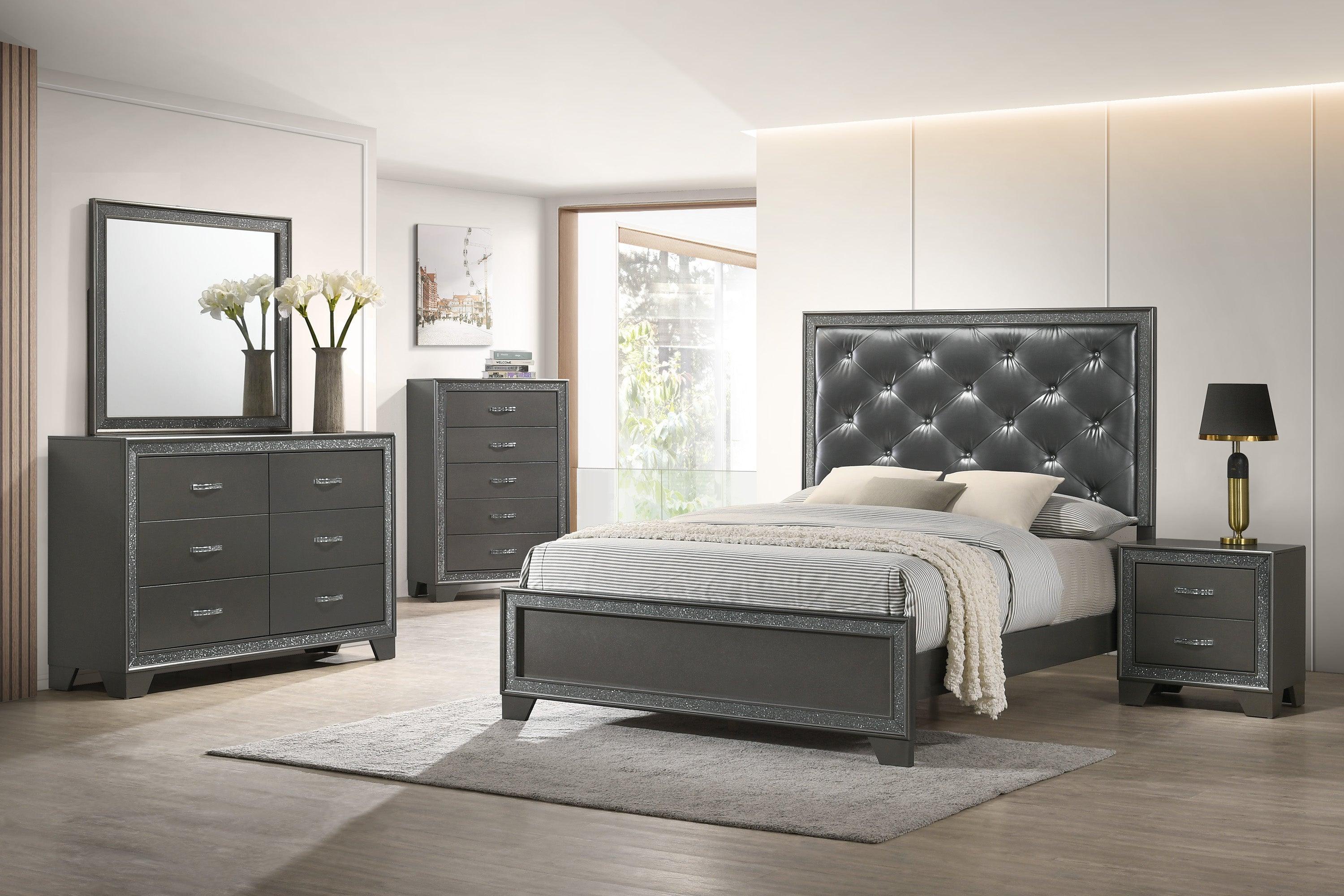 Kaia Dark Gray Faux Leather Upholstered Tufted Panel King Bed - Image 2