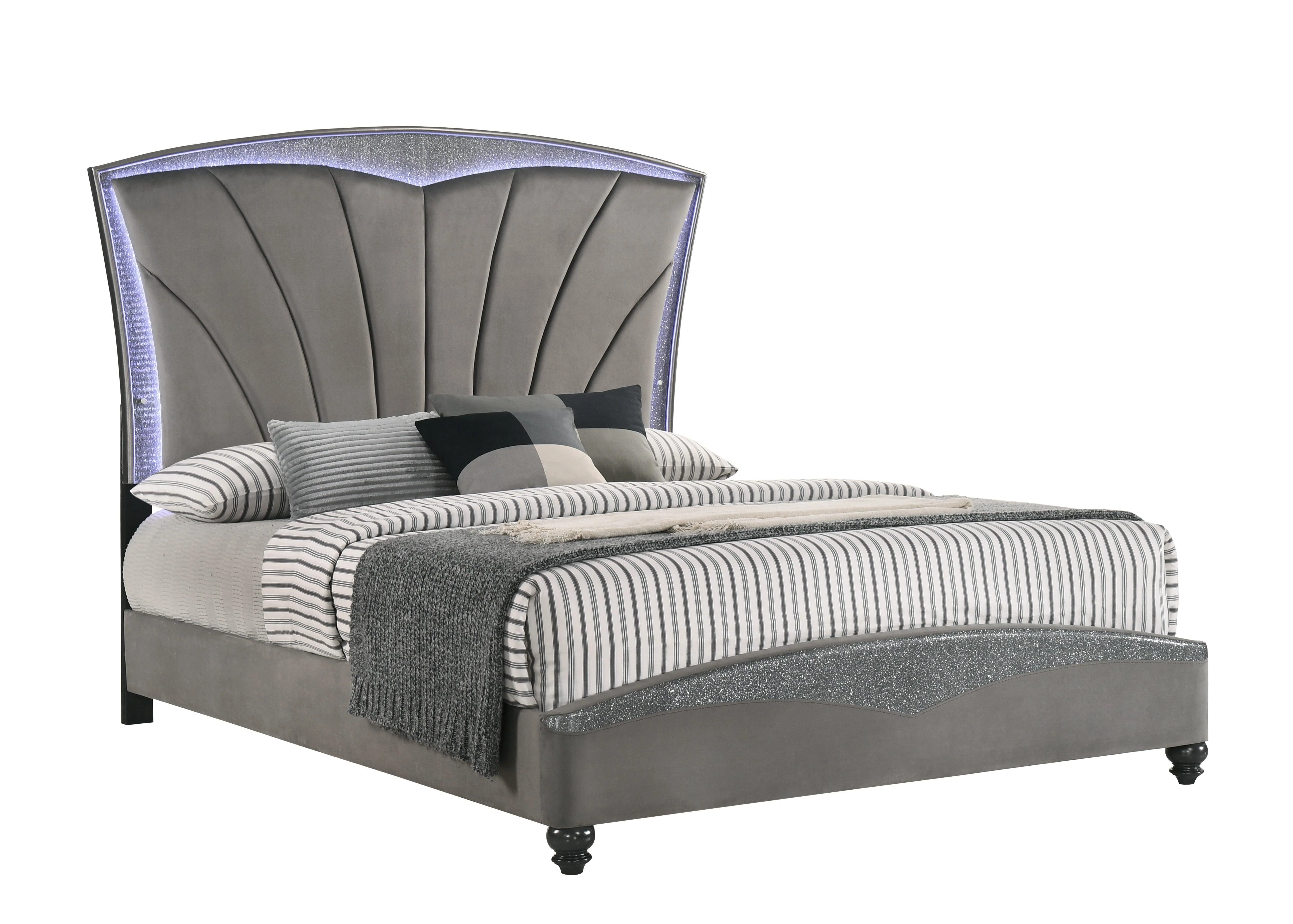 Frampton Gray LED Fabric Upholstered Panel Bedroom Set - Image 2