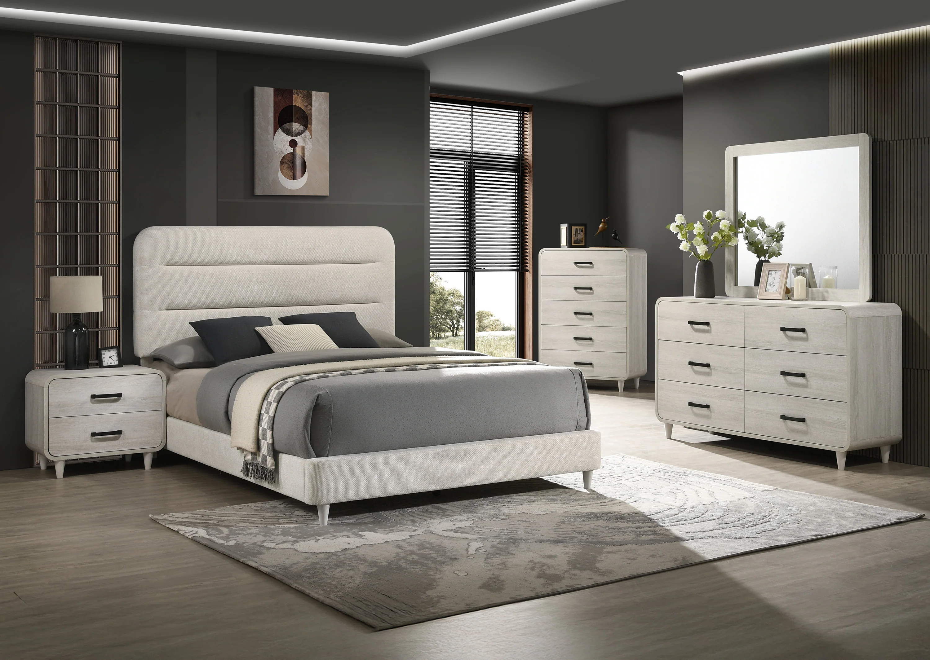 Nyomi White Upholstered Panel Queen Bed - Image 2