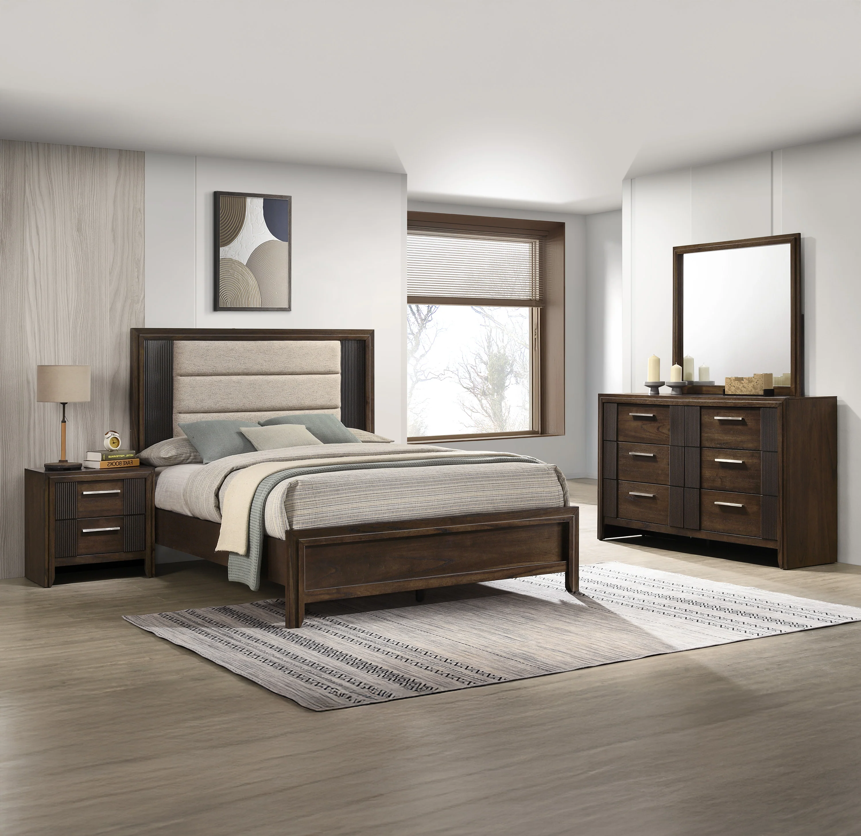 Carlton Brown Upholstered Panel Bedroom Set - Image 2