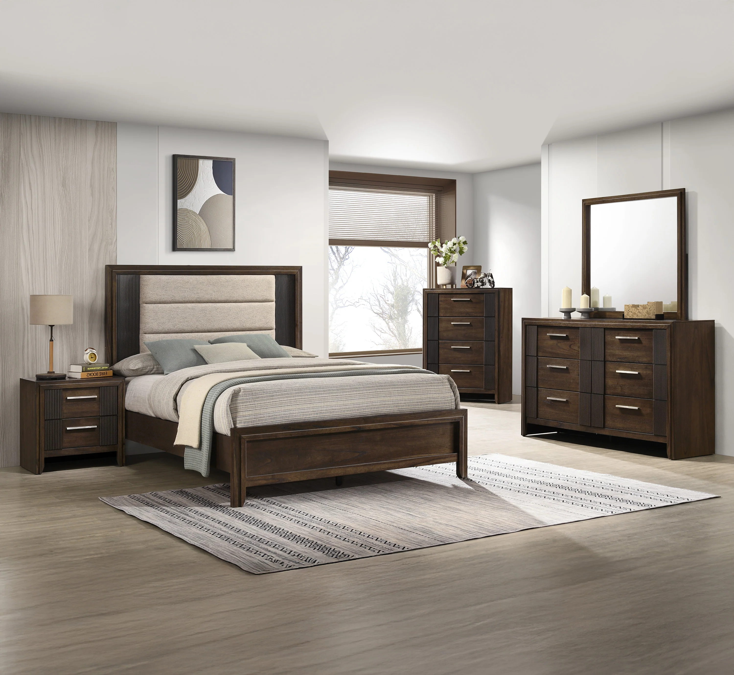 Carlton Brown Upholstered Panel Queen Bed - Image 2