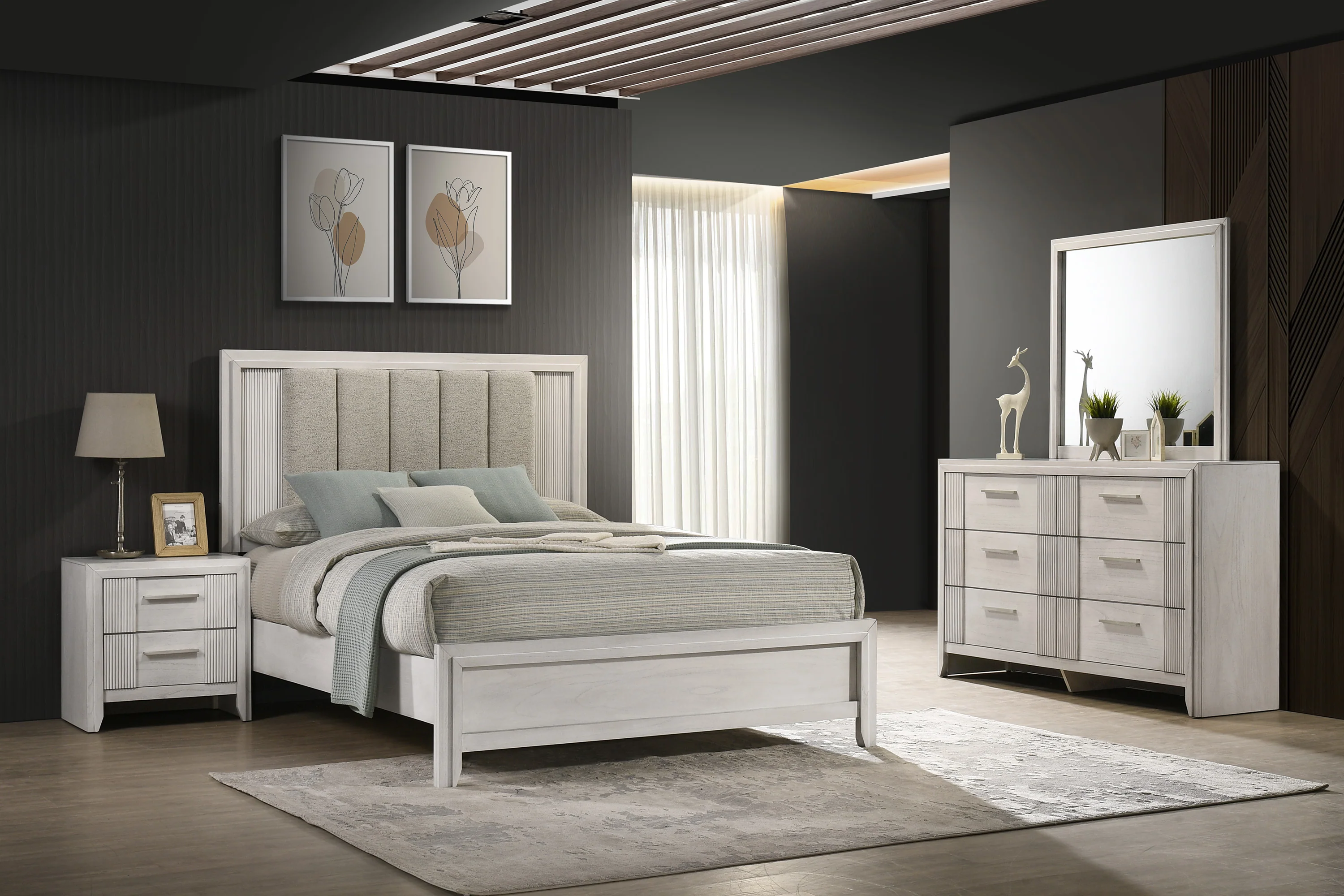 Carlton White Upholstered Panel Bedroom Set - Image 2