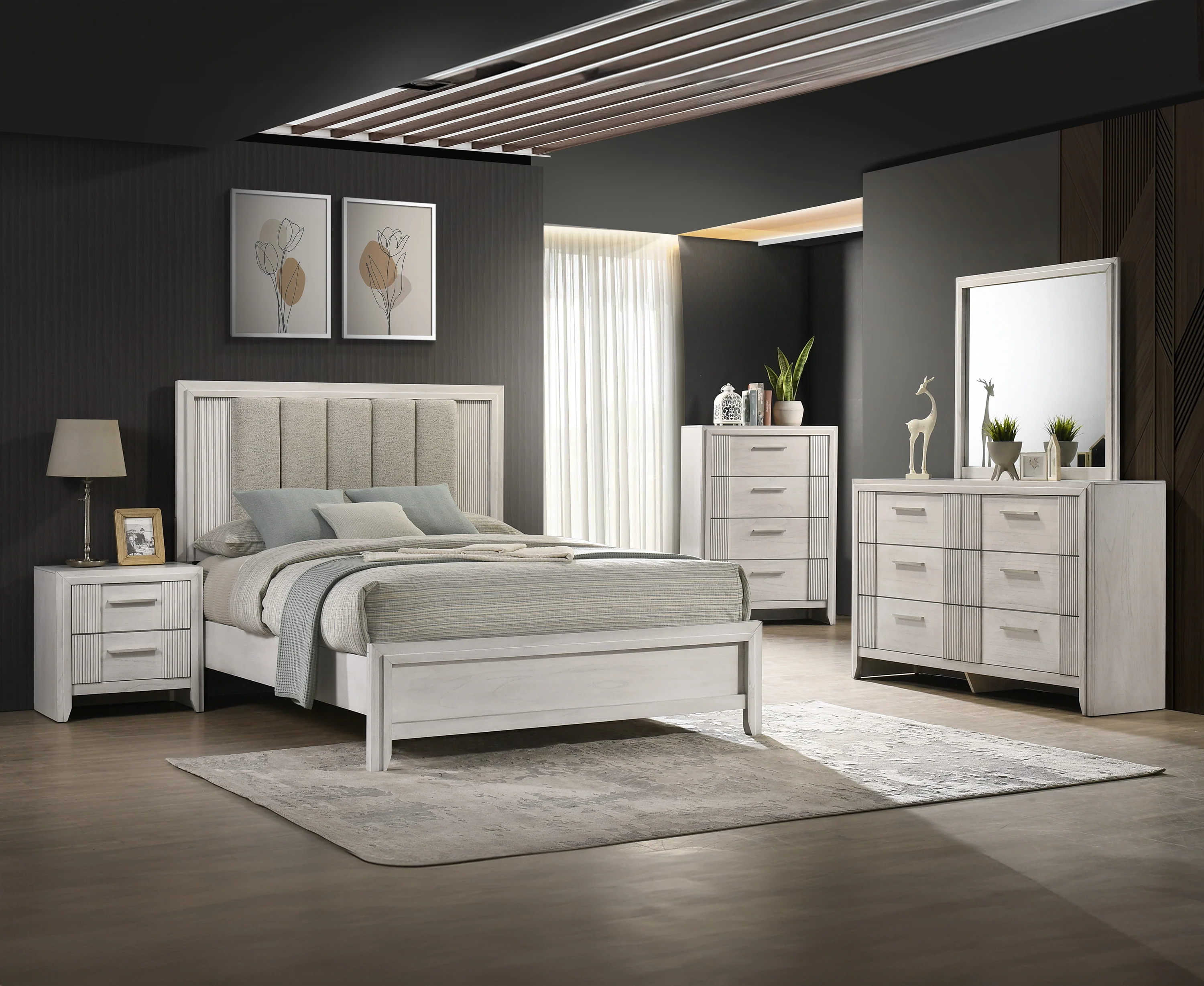Carlton White Upholstered Panel King Bed - Image 3