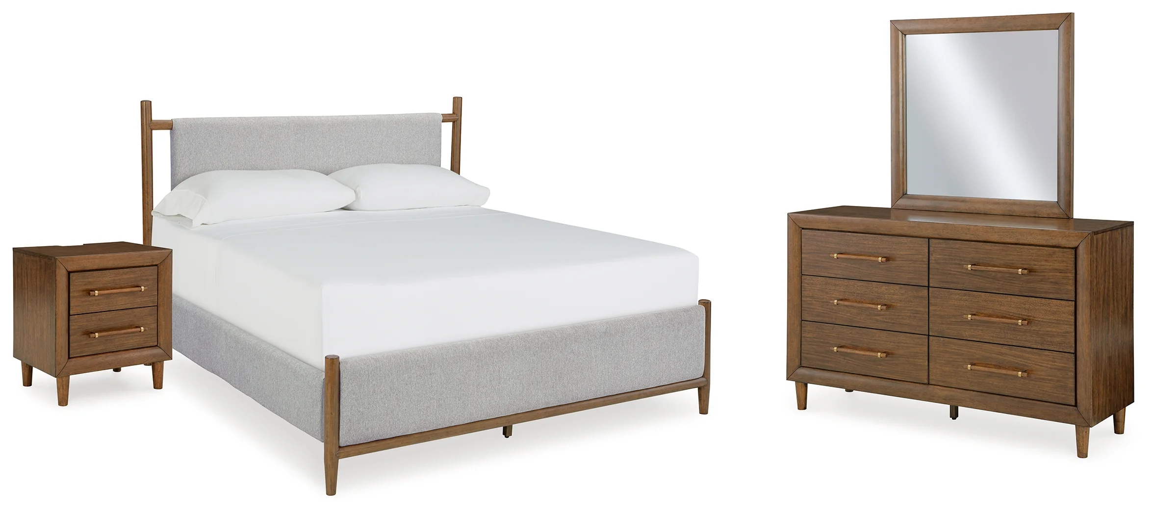 Lyncott Brown Upholstered 4-Piece Panel Bedroom Set - Image 2