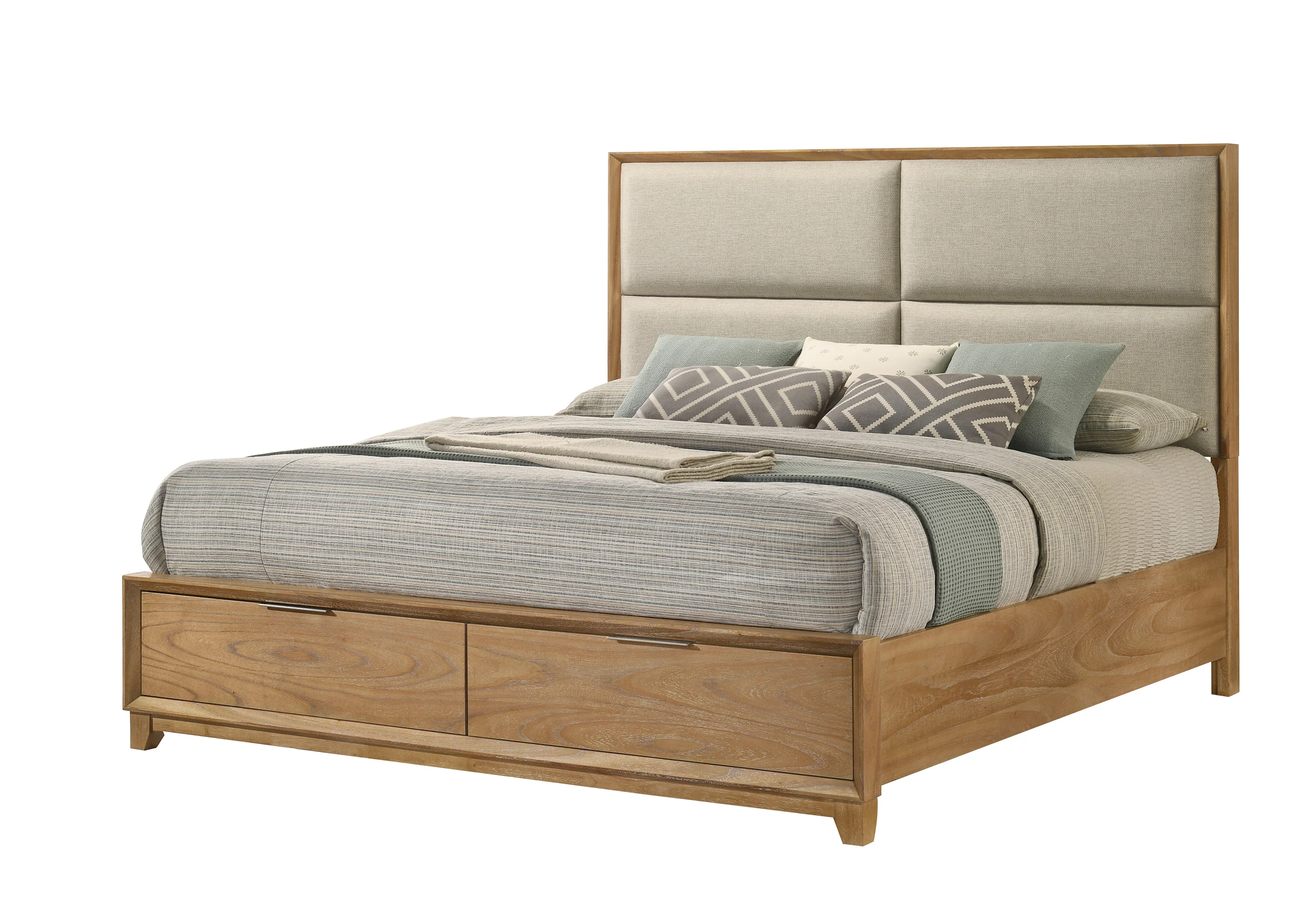 Florian Light Brown Upholstered Storage Platform King Bed - Image 2
