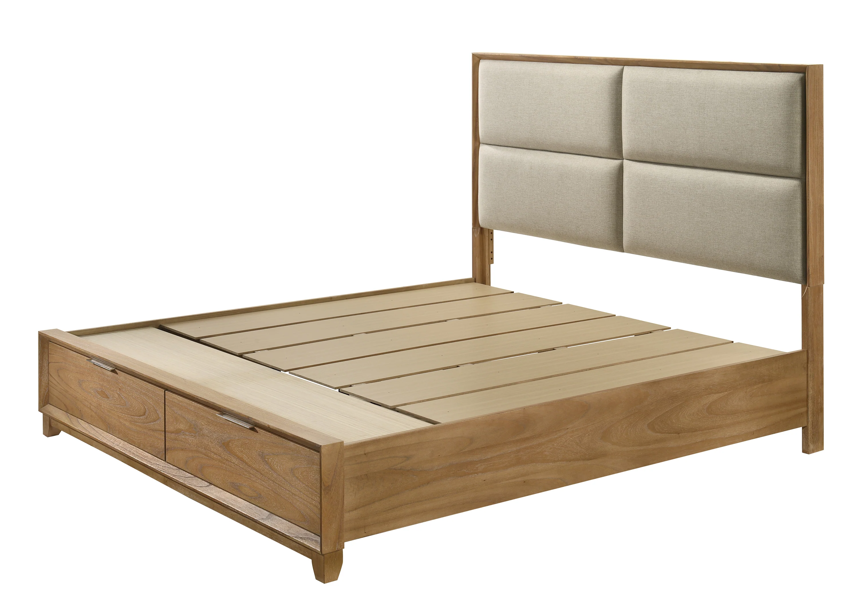 Florian Light Brown Upholstered Storage Platform King Bed - Image 3