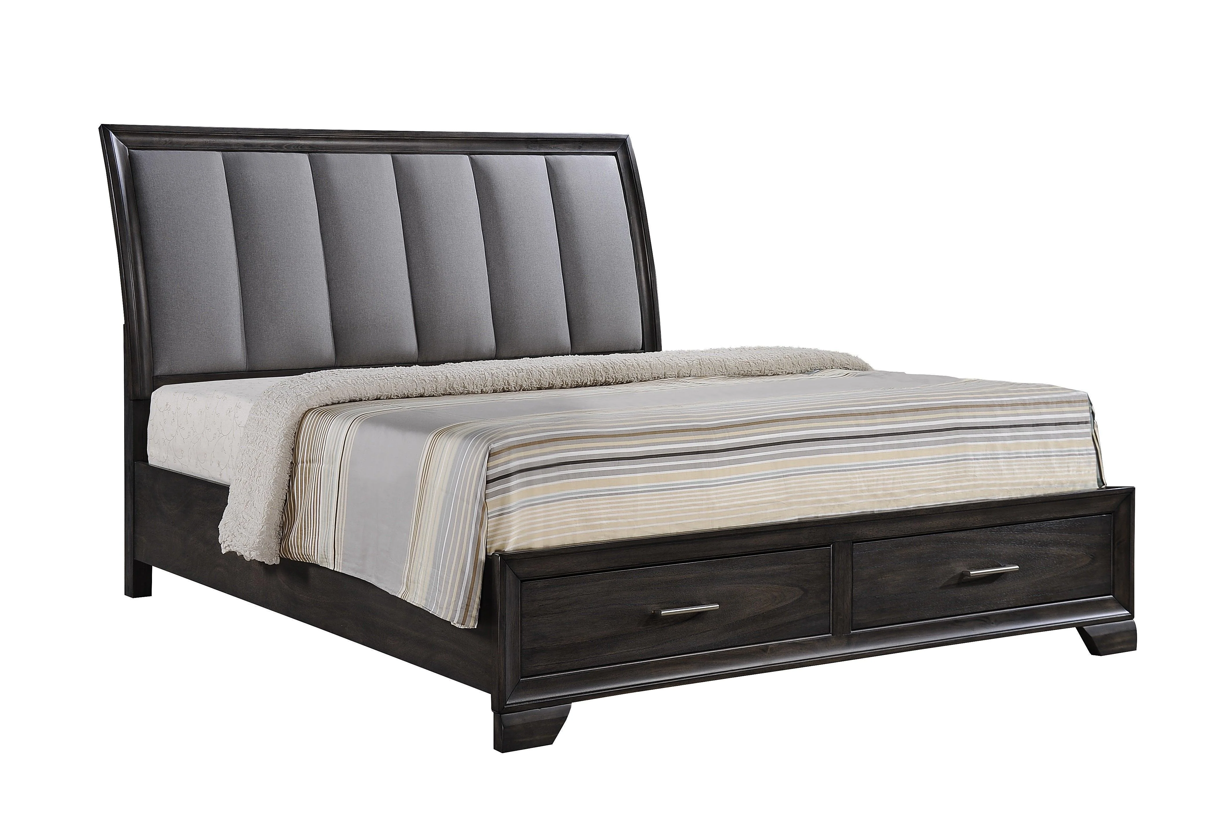Jaymes Gray Upholstered Storage Platform Sleigh Bedroom Set - Image 2