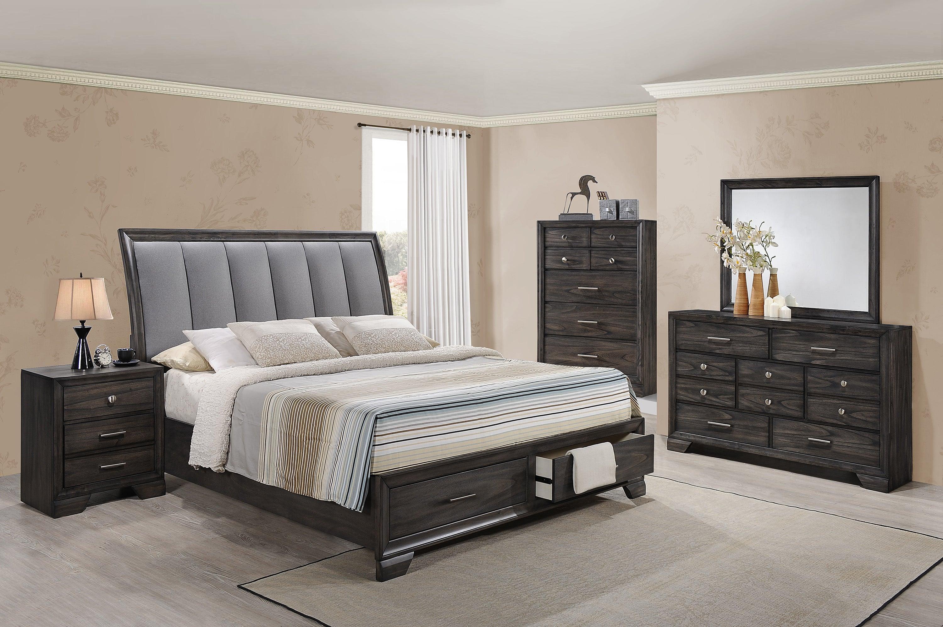 Jaymes Gray Fabric Upholstered Storage Platform Sleigh King Bed - Image 2