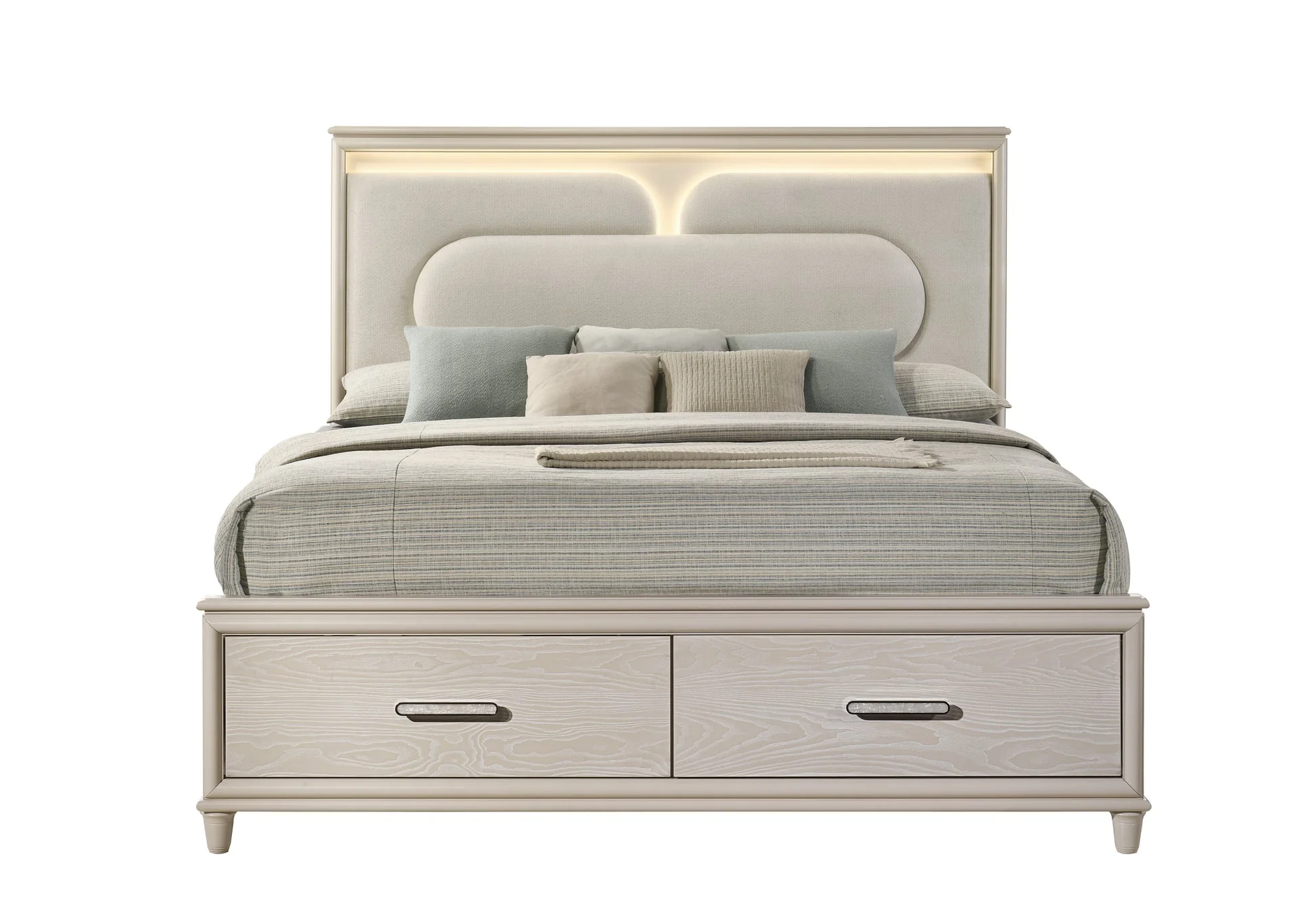 Aviana Beige Upholstered LED Storage Platform Bedroom Set - Image 2