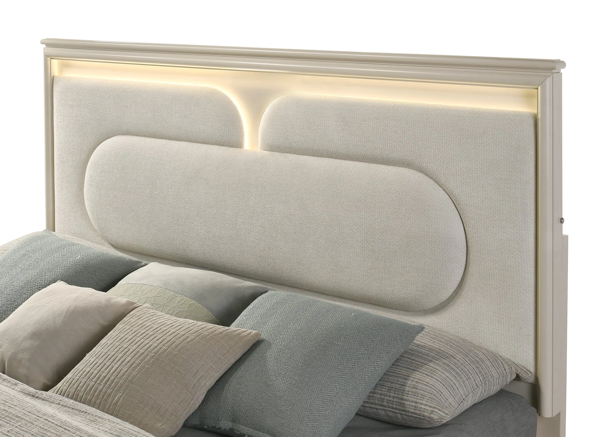 Aviana Beige Upholstered LED Storage Platform Bedroom Set - Image 3
