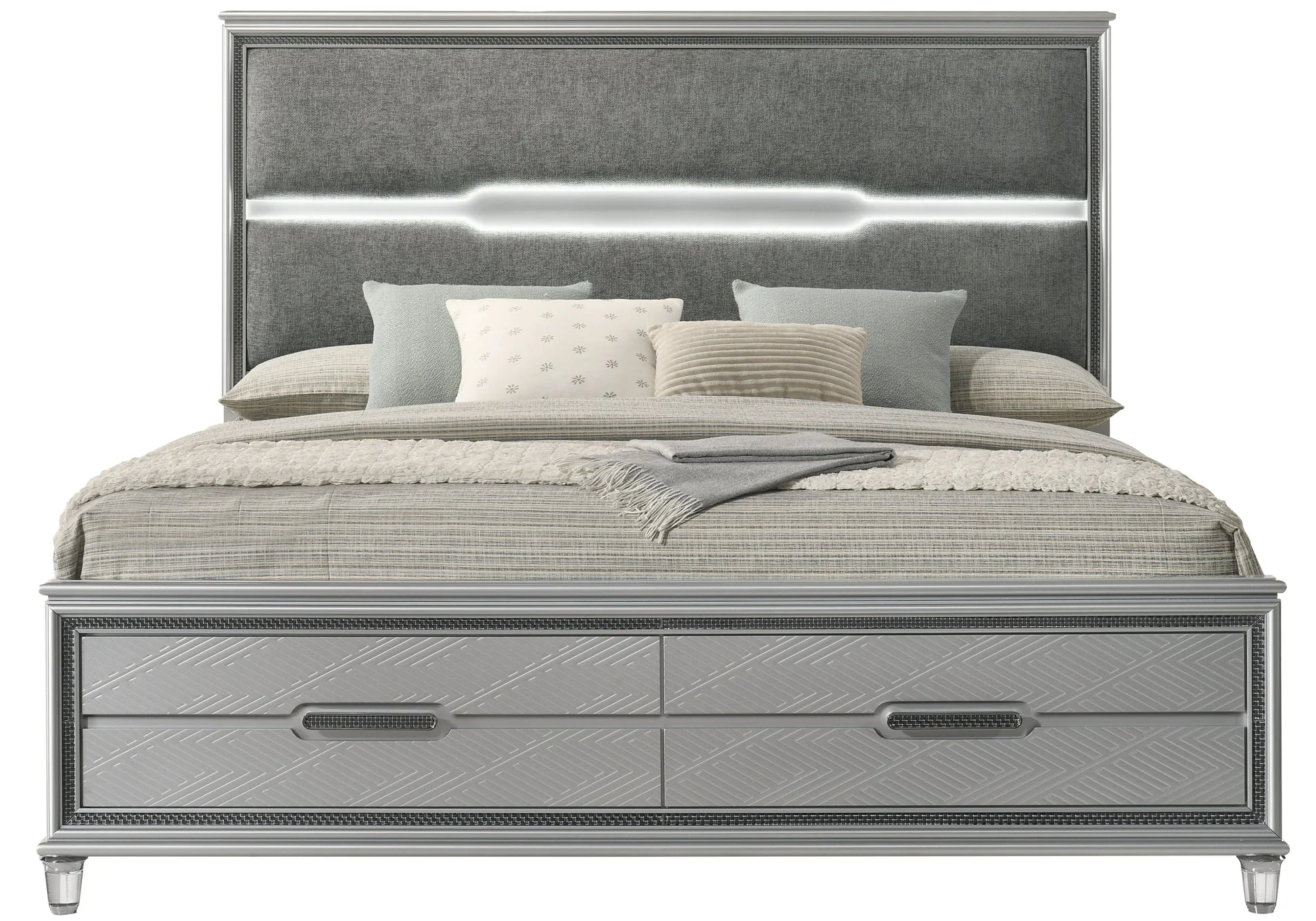 Amiri Gray Upholstered LED Panel Bedroom Set - Image 3