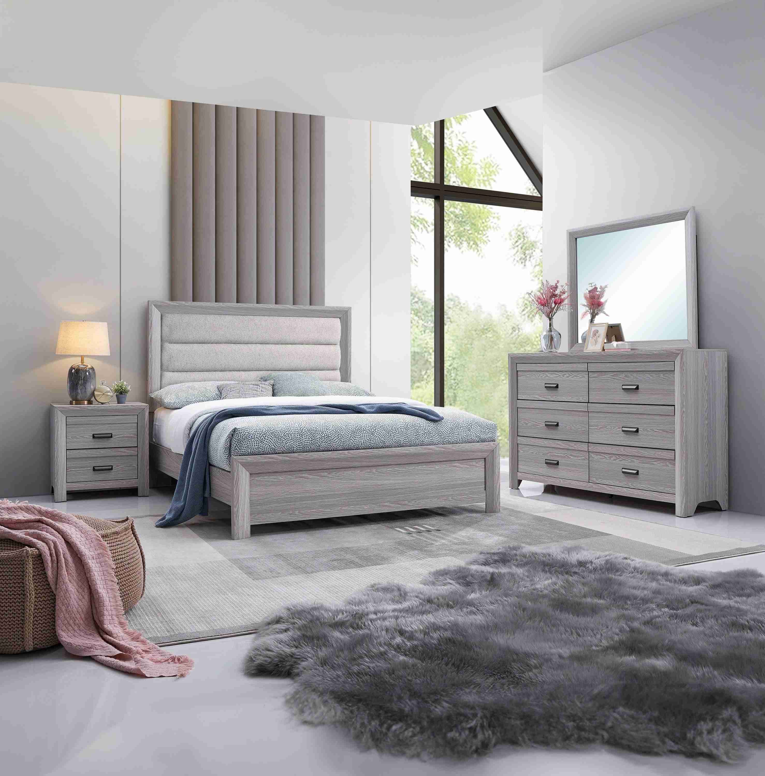 Adelaide Gray Upholstered Panel Queen Bed - Image 3