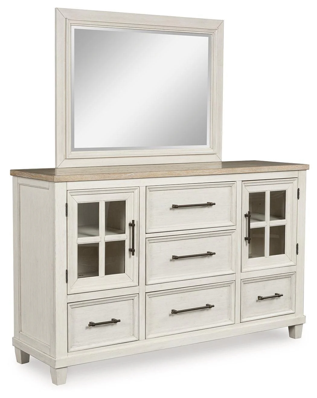 Shaybrock Antique White/Brown Dresser and Mirror - Image 2
