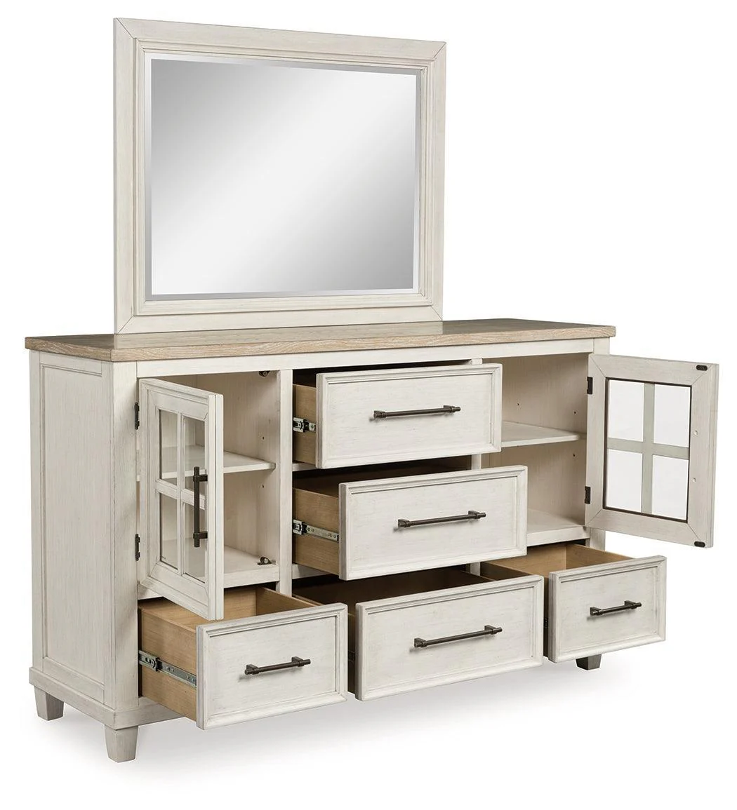 Shaybrock Antique White/Brown Dresser and Mirror - Image 3