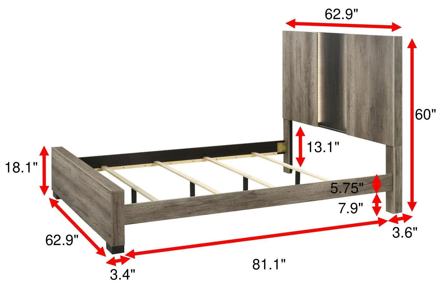 Rangley Light Brown LED Panel Queen Bed - Image 3