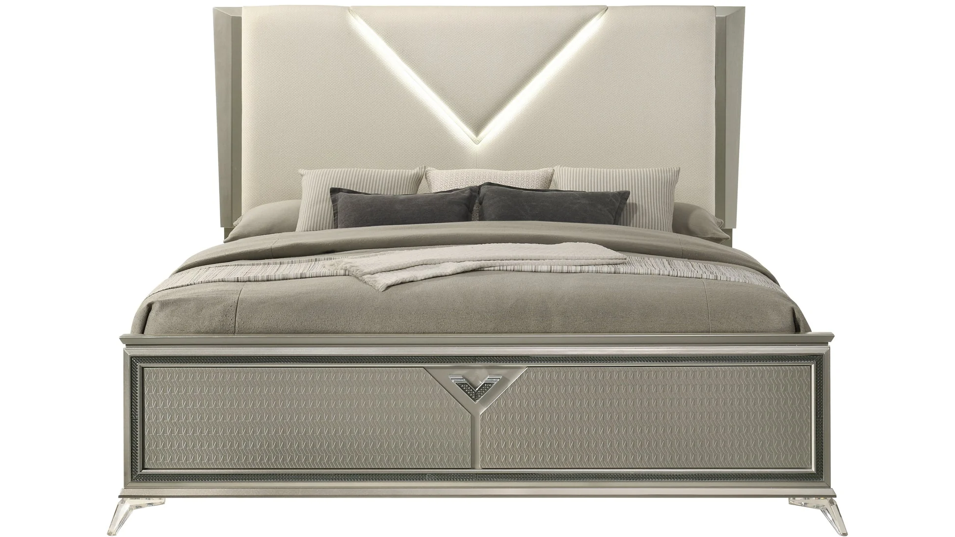 Larana Champagne Upholstered LED Panel Bedroom Set - Image 3