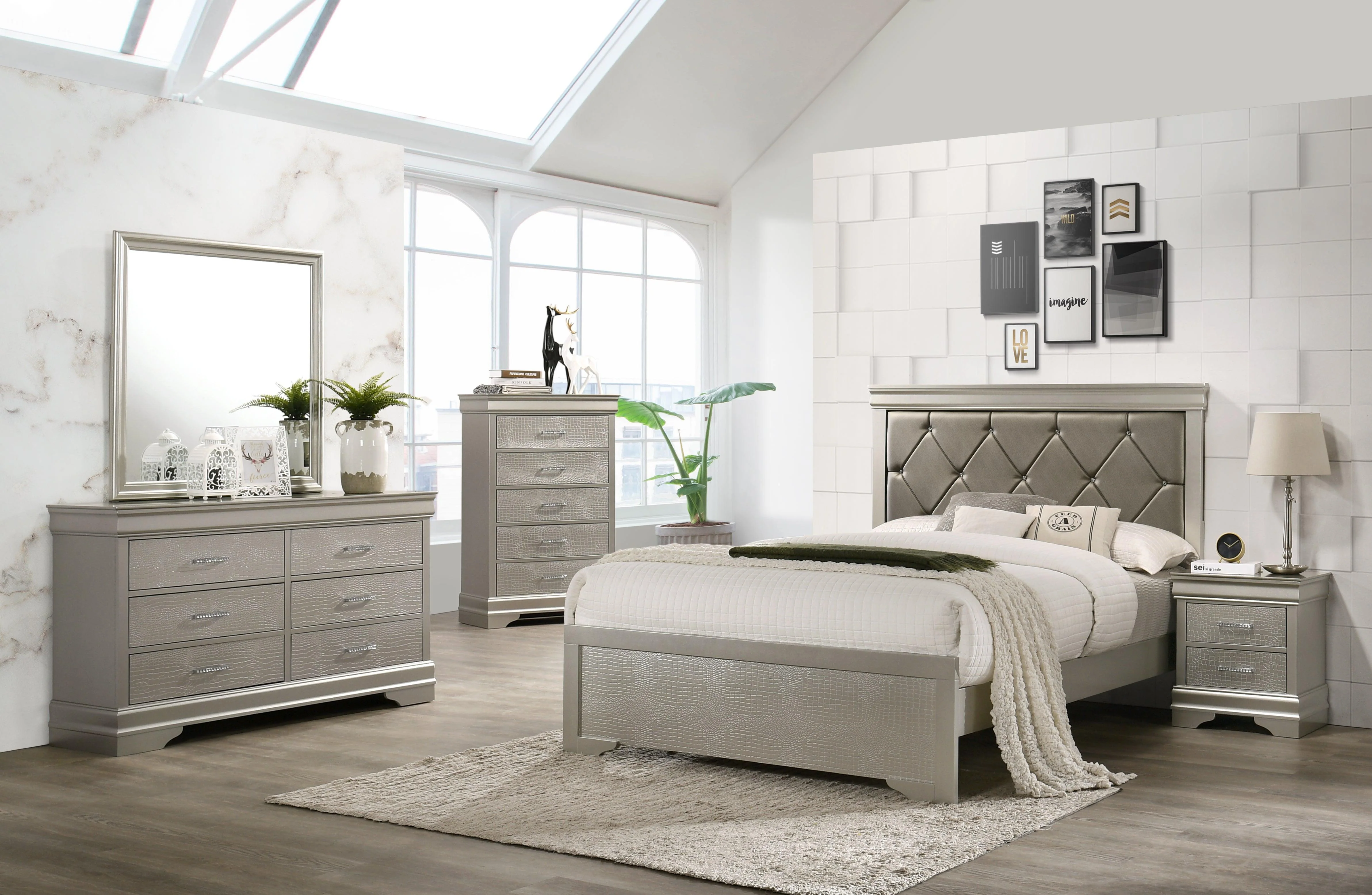 Amalia Silver Faux Leather Upholstered Tufted Panel Twin Bed - Image 3
