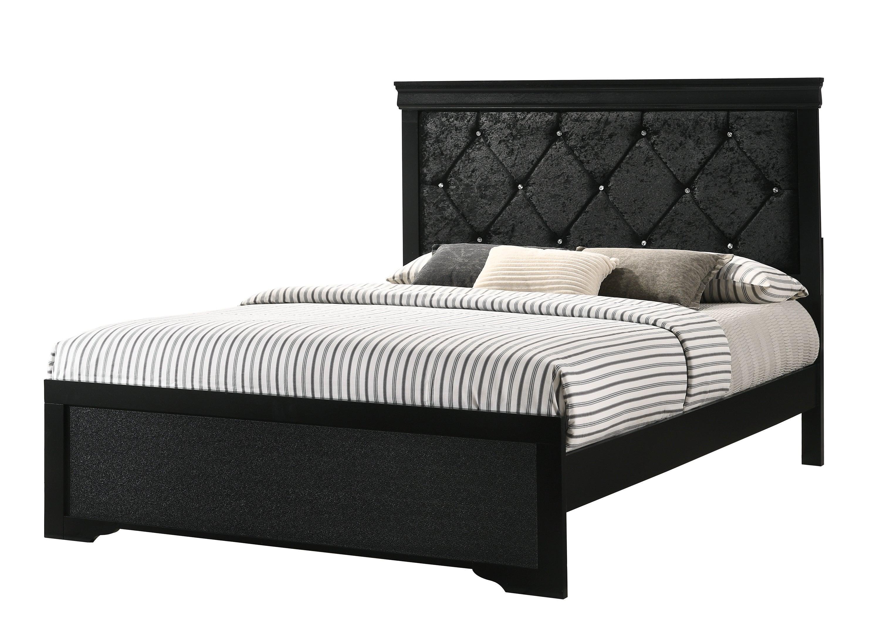 Amalia Black Velvet Upholstered Tufted Panel Bedroom Set - Image 2