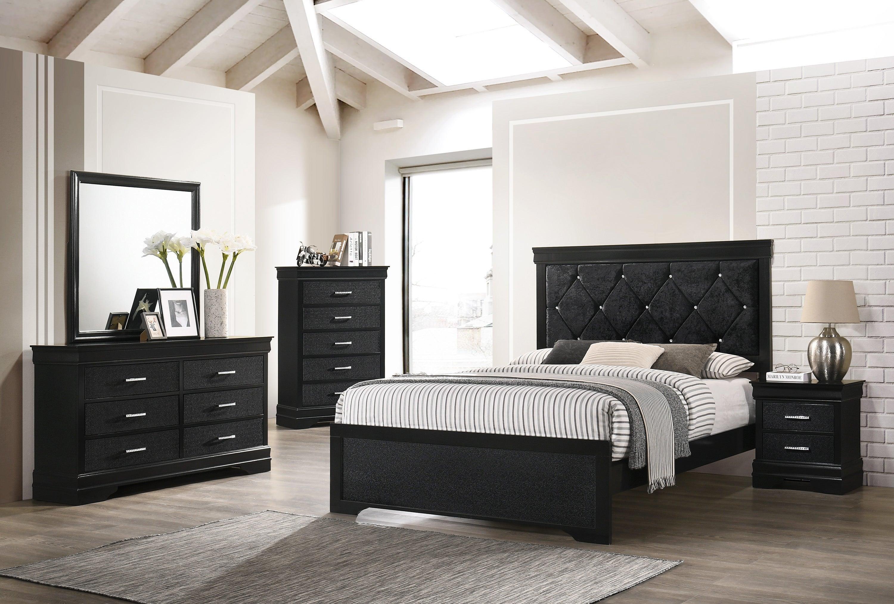 Amalia Black Velvet Upholstered Tufted Panel King Bed - Image 2