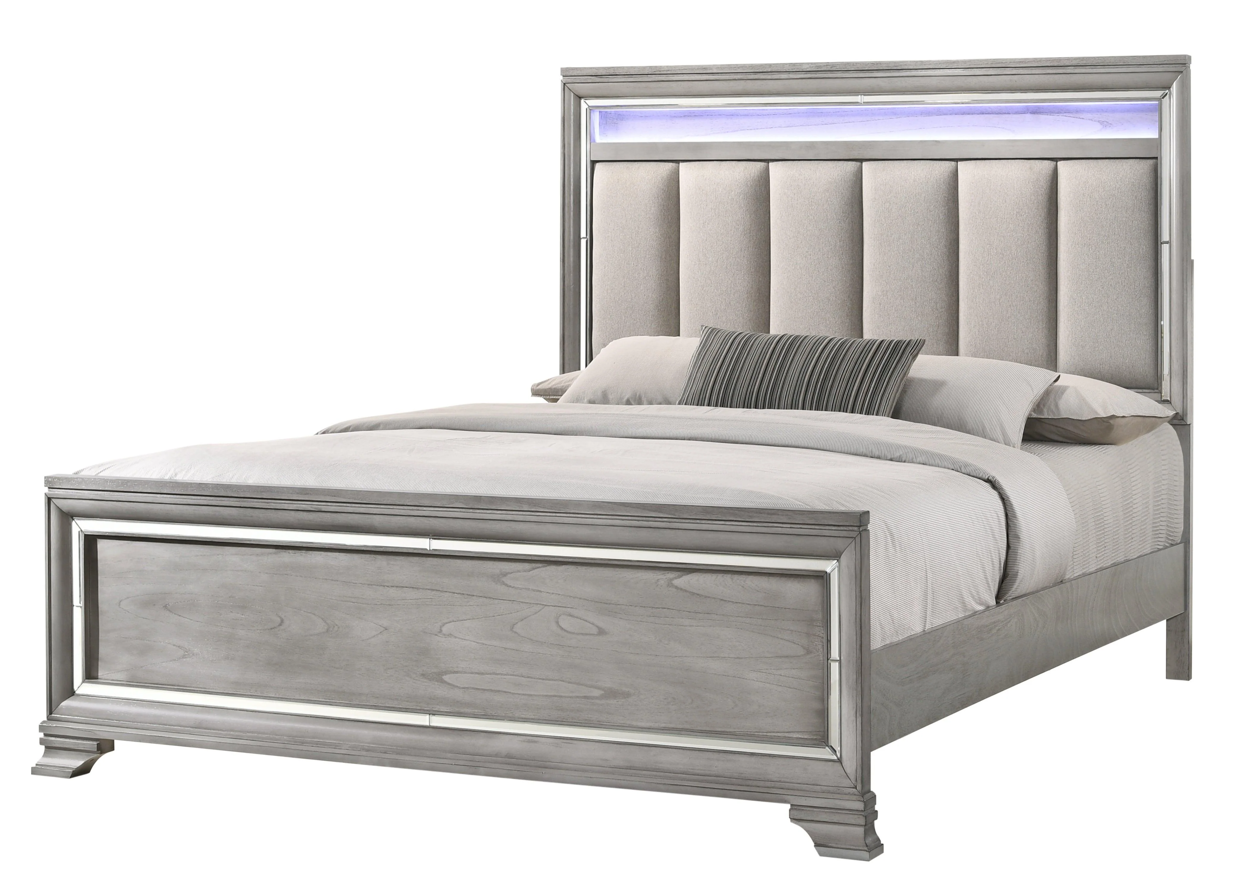 Vail Gray LED Fabric Upholstered Panel Queen Bed - Image 2
